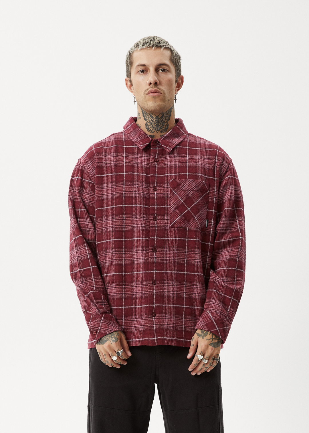 AFENDS Mens Questions - Flannel Shirt - Port 