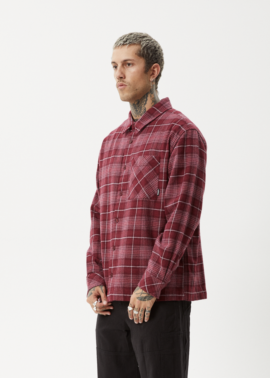 AFENDS Mens Questions - Flannel Shirt - Port 