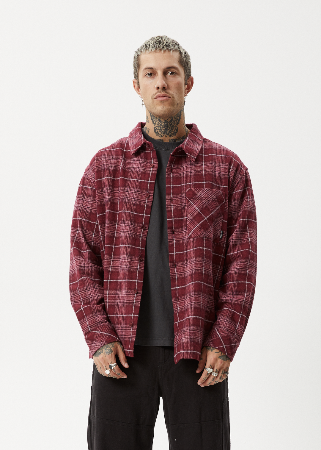 AFENDS Mens Questions - Flannel Shirt - Port 