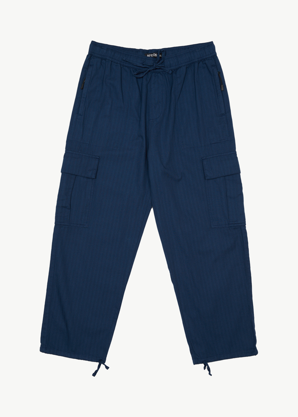 AFENDS Mens Atlas - Herringbone Cargo Pants - Navy