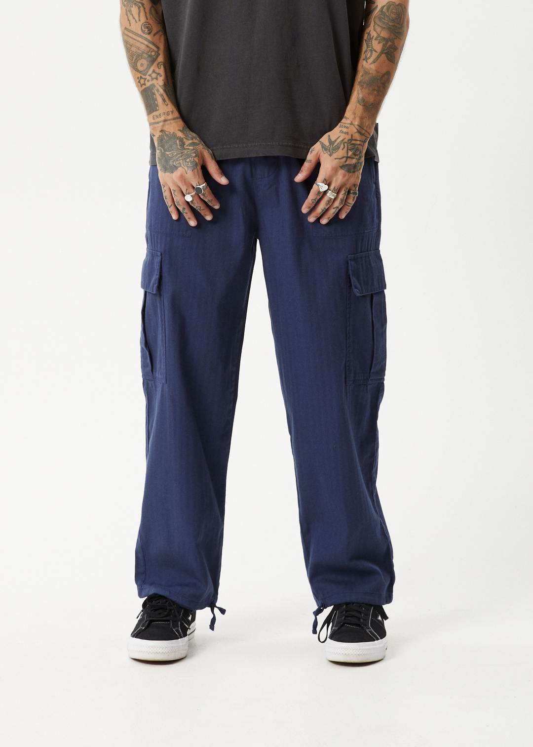 AFENDS Mens Atlas - Herringbone Cargo Pants - Navy 