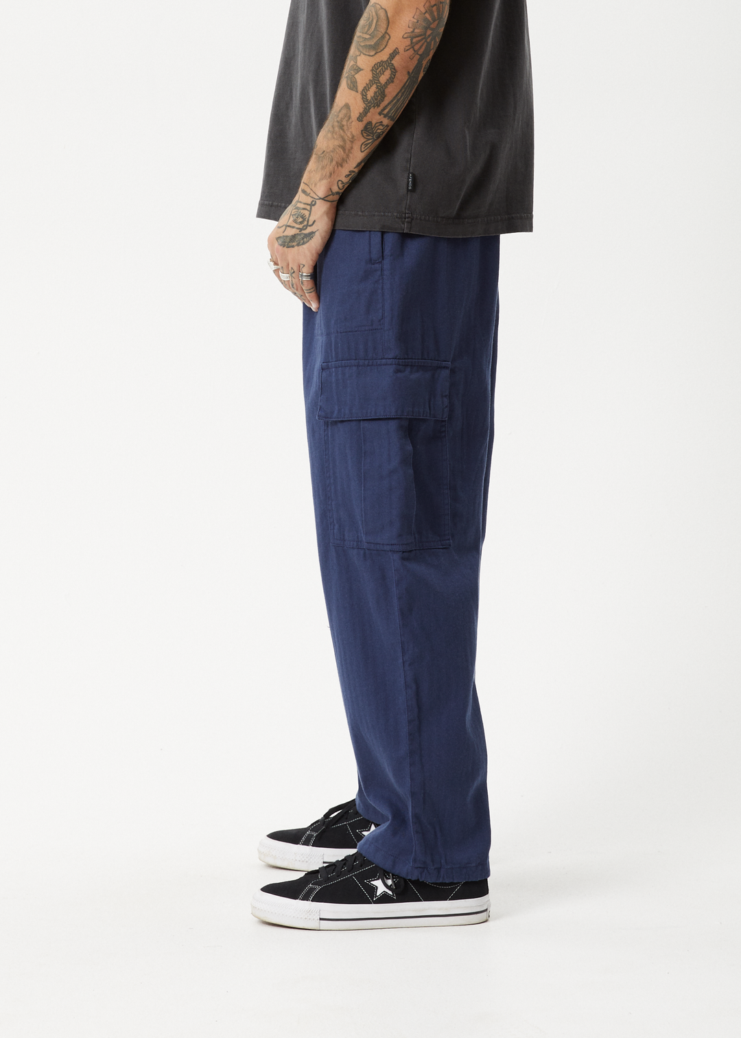 AFENDS Mens Atlas - Herringbone Cargo Pants - Navy 