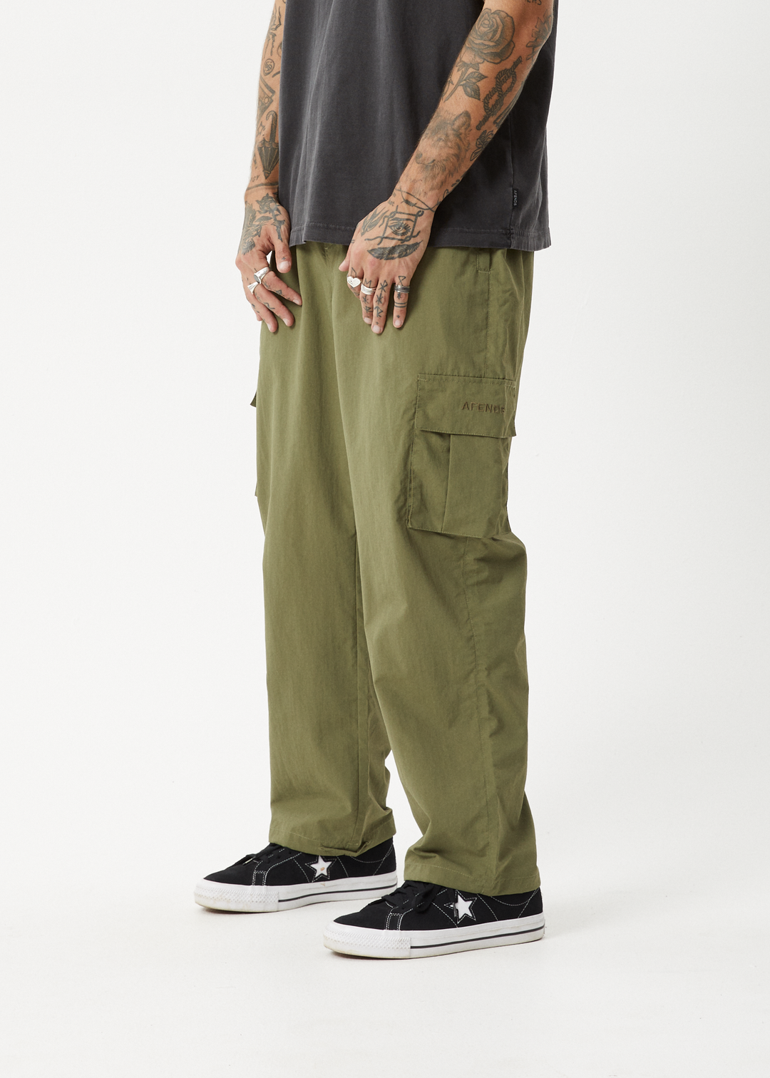 AFENDS Mens Badlands - Cargo Pants - Military 