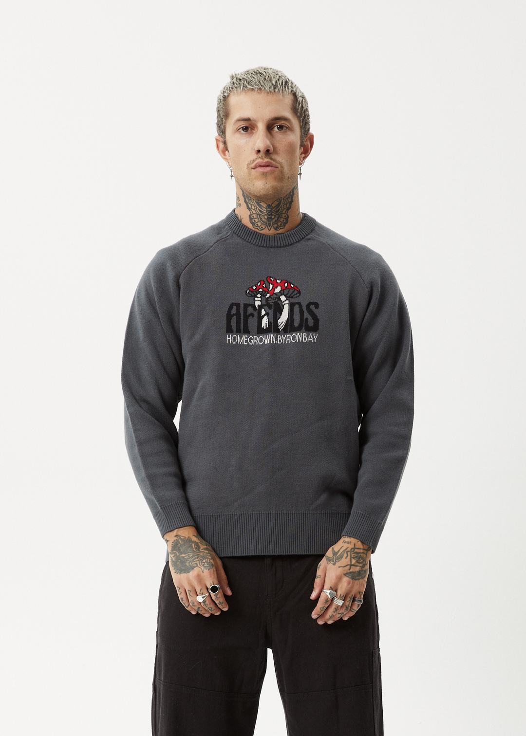 AFENDS Mens Let It Grow - Raglan Knit - Charcoal 