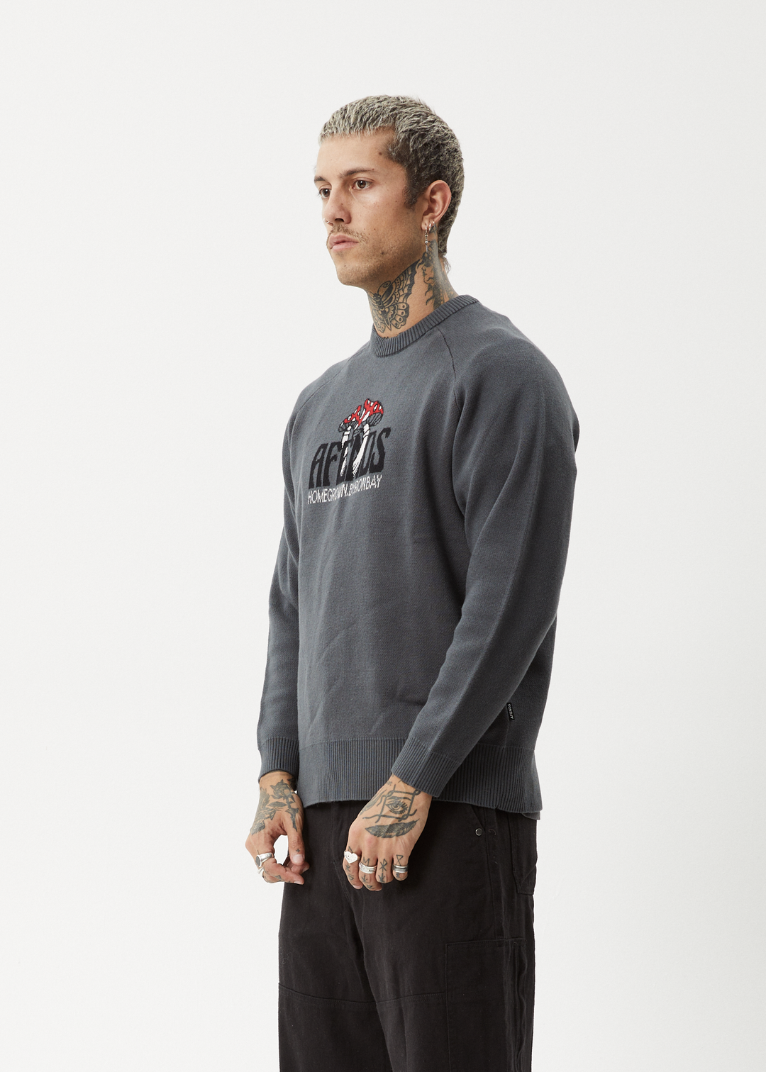 AFENDS Mens Let It Grow - Raglan Knit - Charcoal 