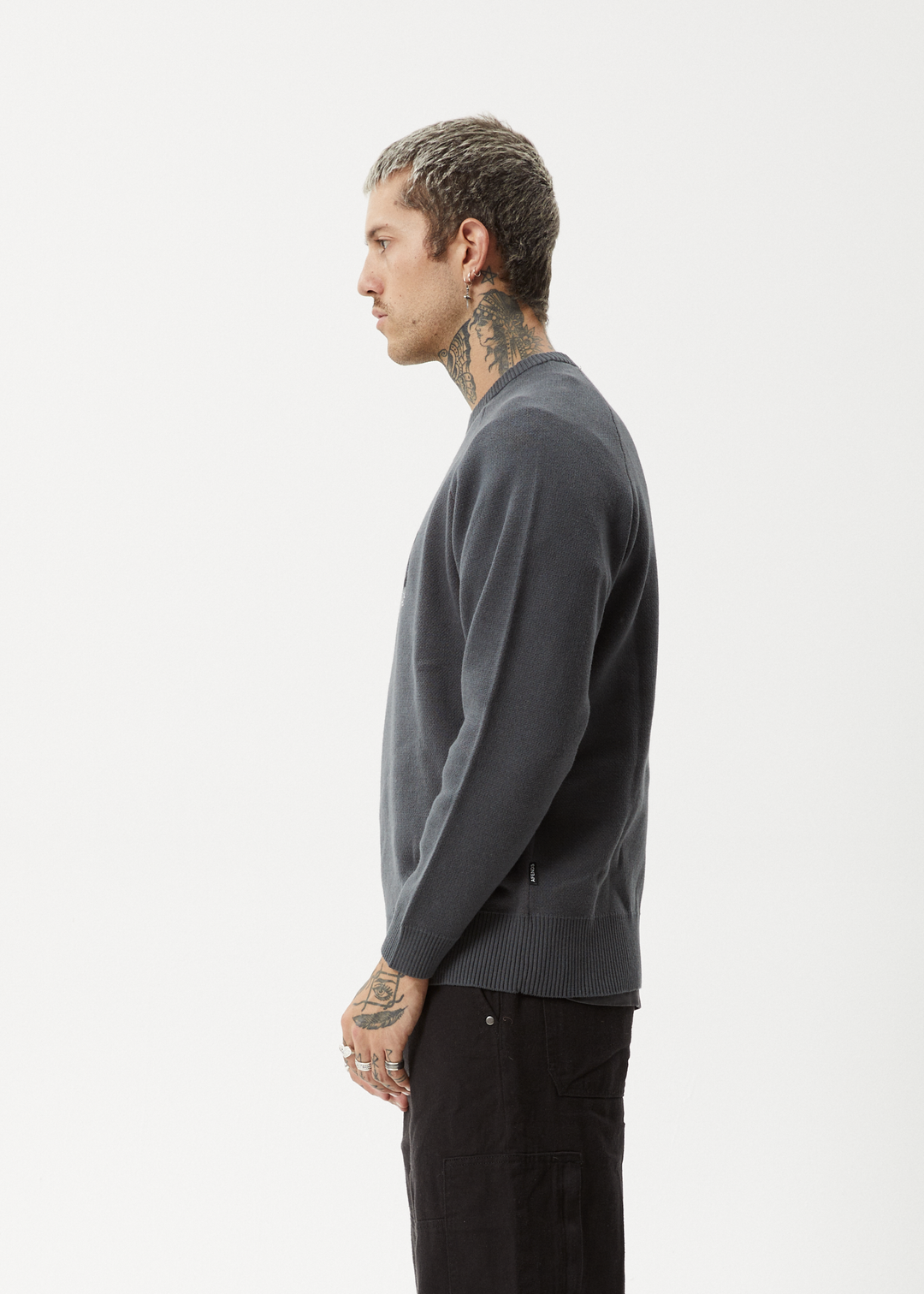 AFENDS Mens Let It Grow - Raglan Knit - Charcoal 