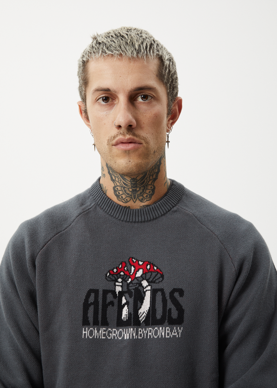 AFENDS Mens Let It Grow - Raglan Knit - Charcoal 