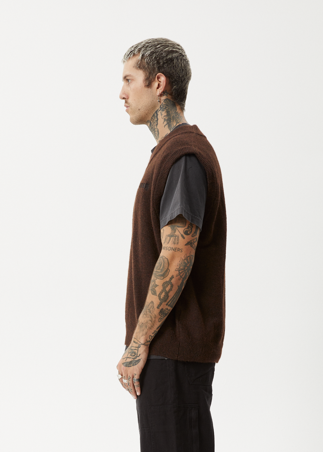 AFENDS Mens Gothic - Knit Vest - Coffee 