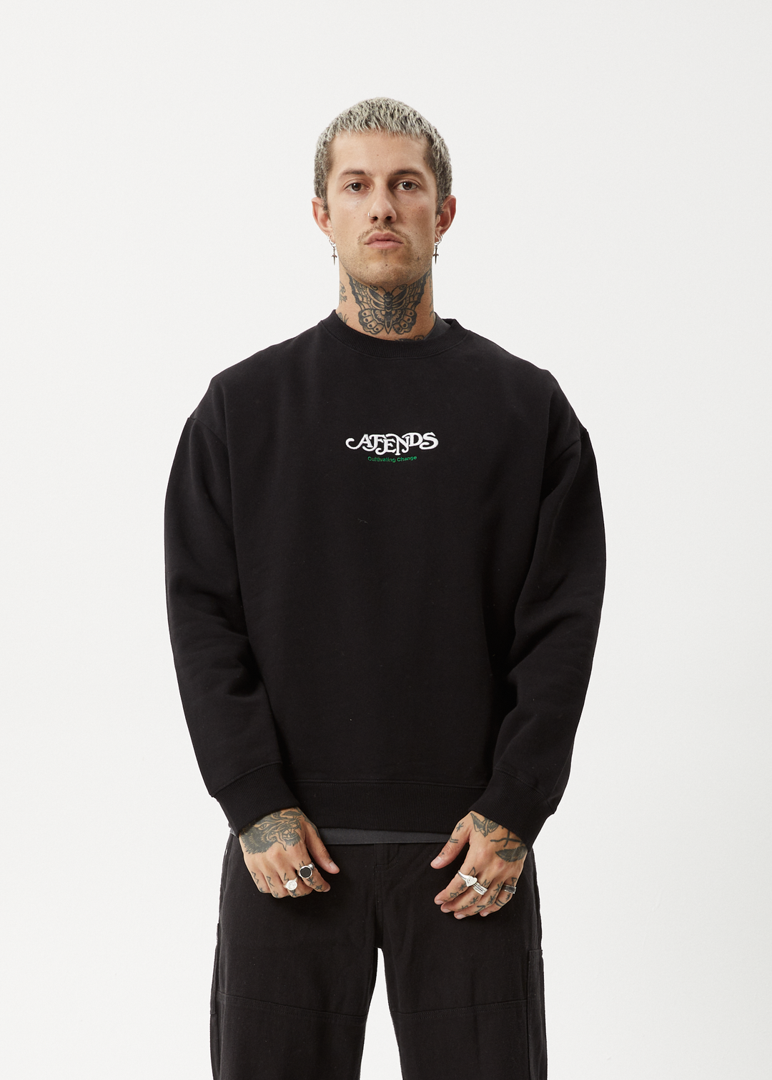 AFENDS Mens Break Through - Crew Neck - Black 