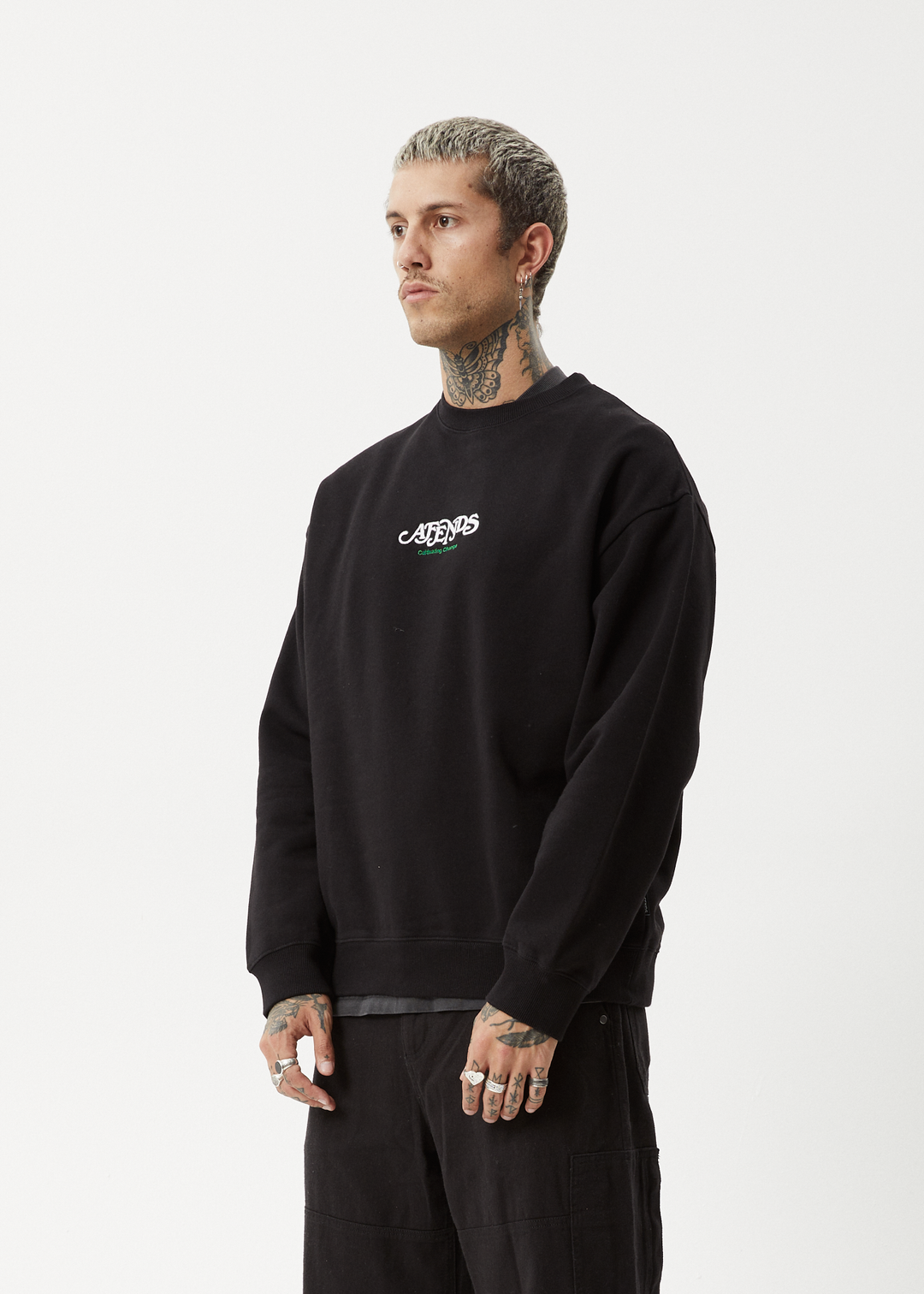 AFENDS Mens Break Through - Crew Neck - Black 