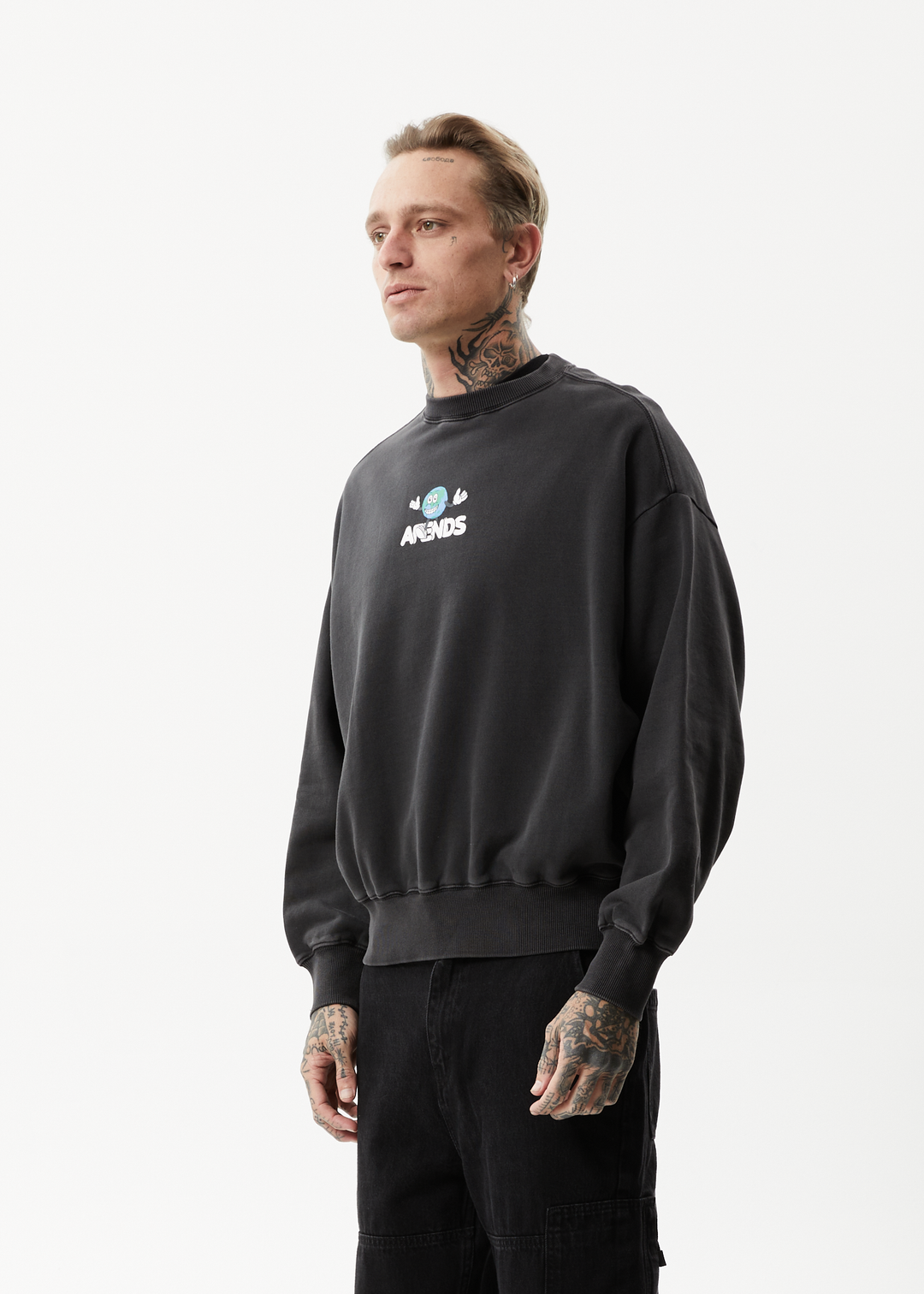 AFENDS Mens Hometown - Crew Neck - Charcoal 