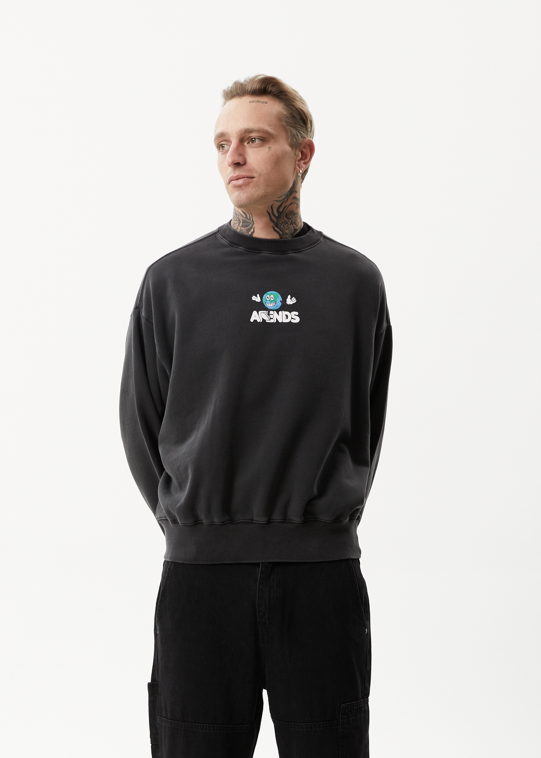 AFENDS Mens Hometown - Crew Neck - Charcoal 