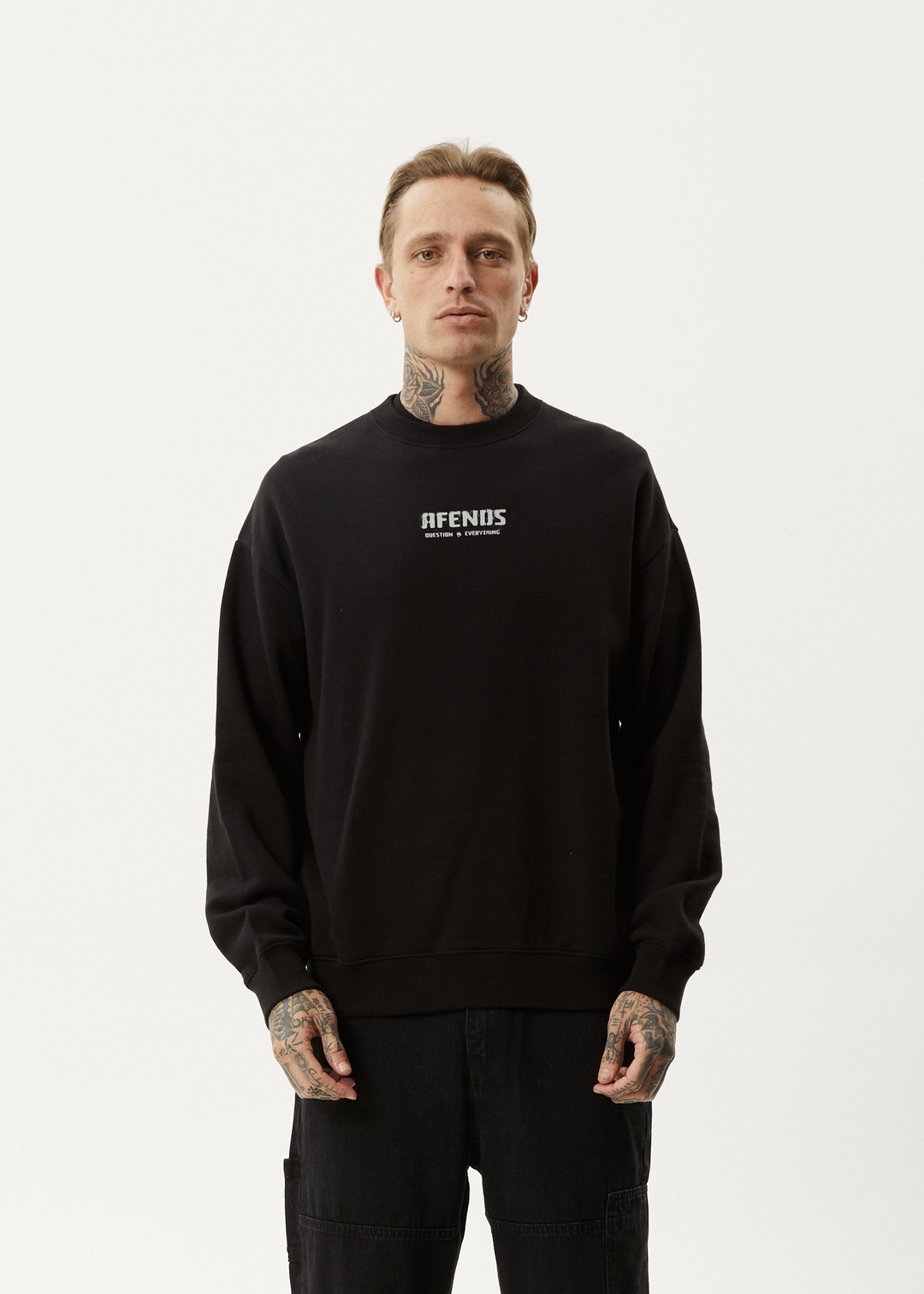 AFENDS Mens Questions - Crew Neck - Black 