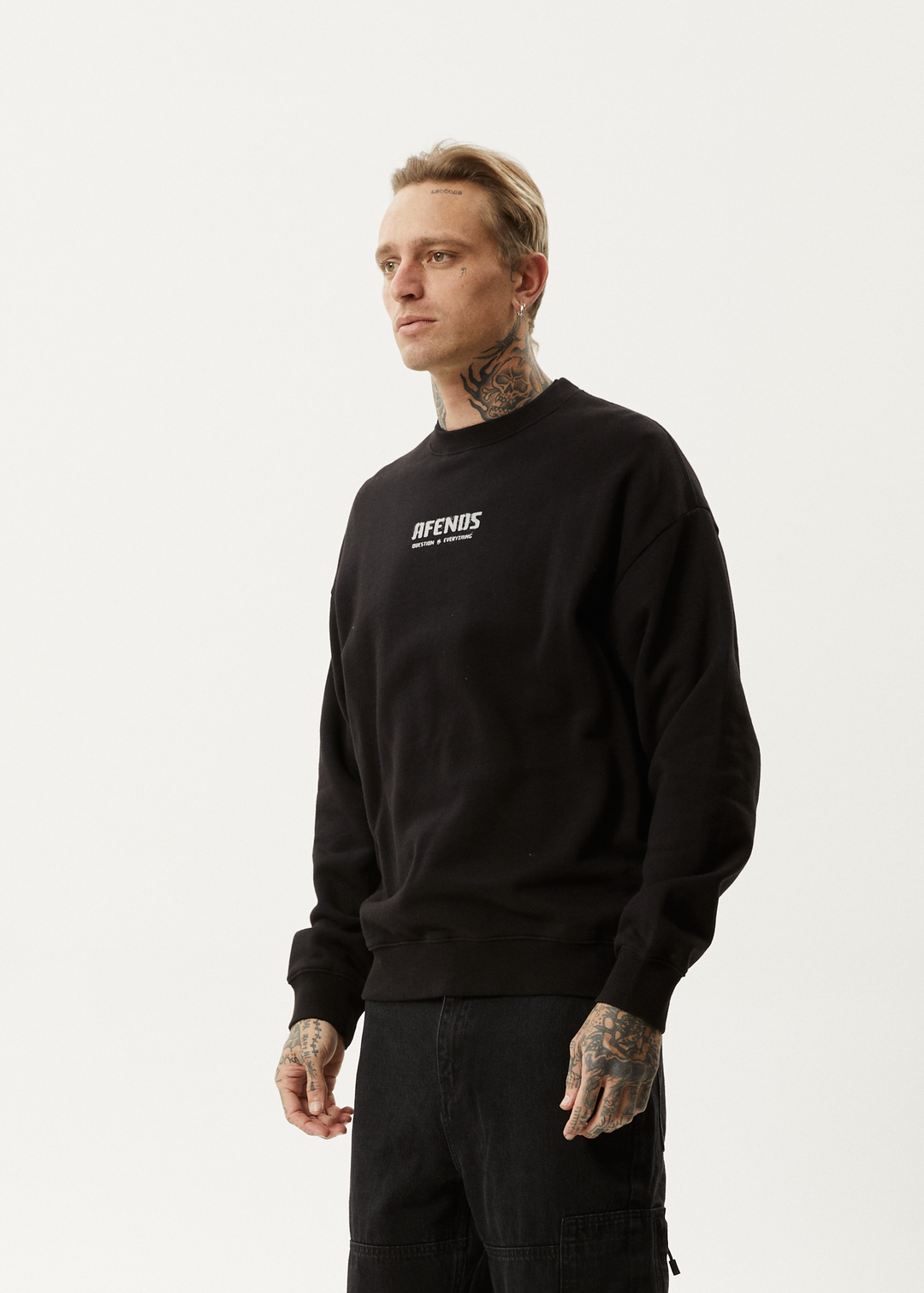 AFENDS Mens Questions - Crew Neck - Black 