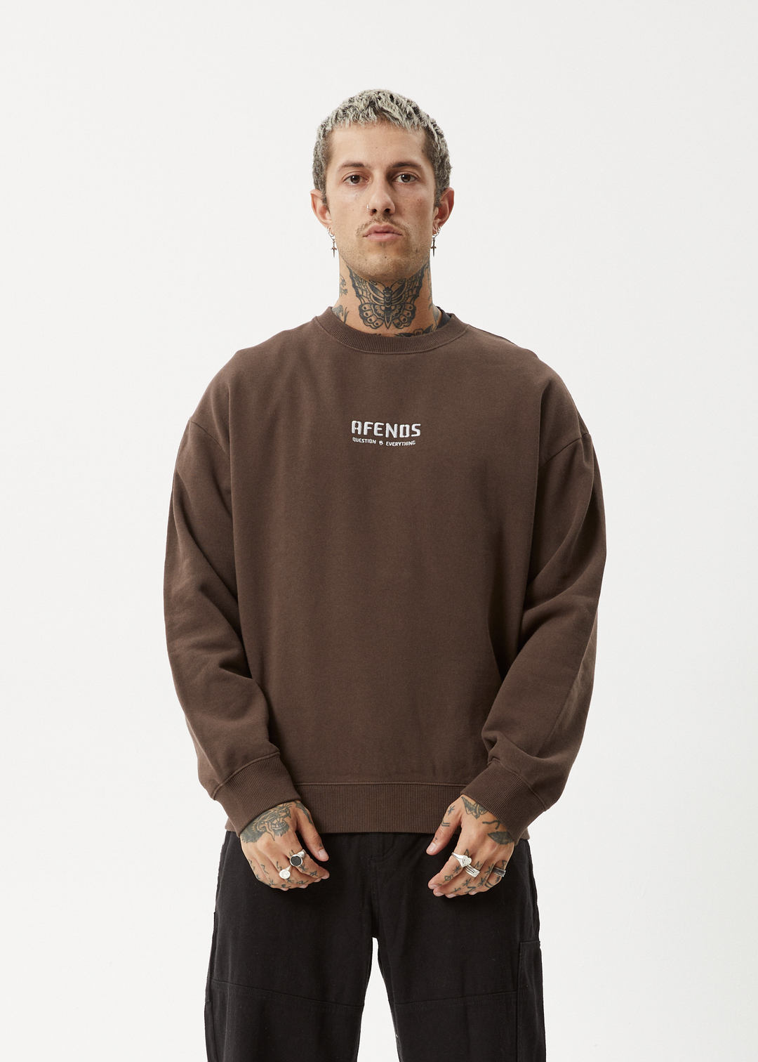 AFENDS Mens Questions - Crew Neck - Coffee 