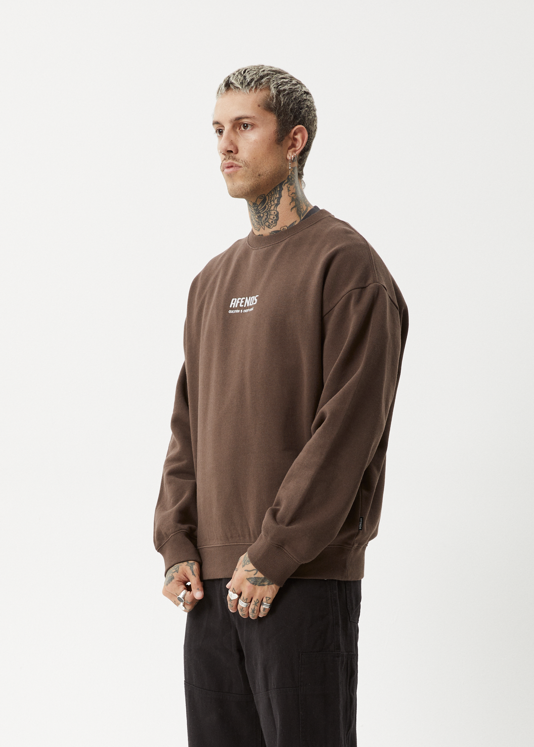 AFENDS Mens Questions - Crew Neck - Coffee 