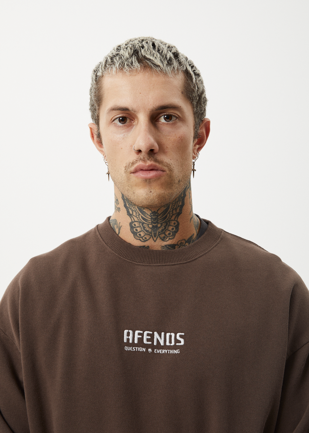 AFENDS Mens Questions - Crew Neck - Coffee 