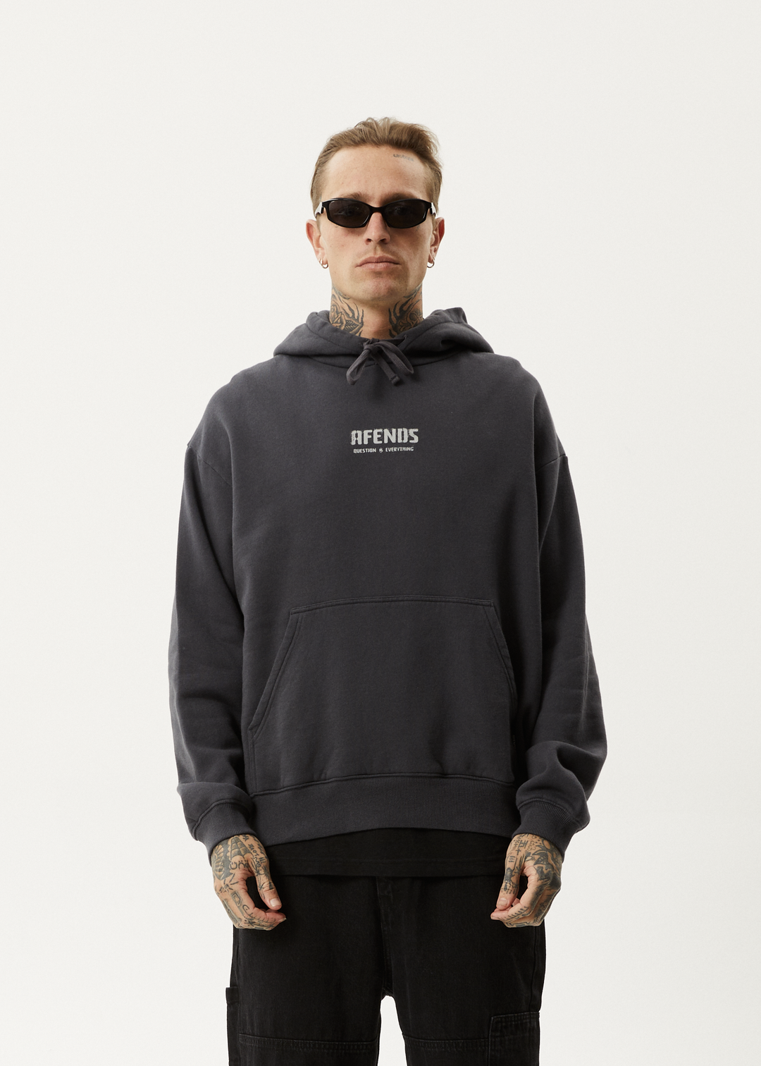 AFENDS Mens Questions - Pull On Hood - Charcoal 