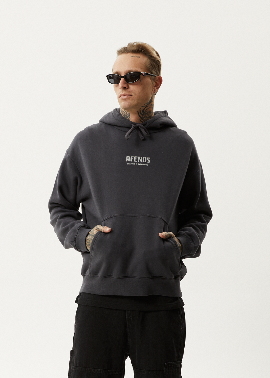 AFENDS Mens Questions - Pull On Hood - Charcoal 