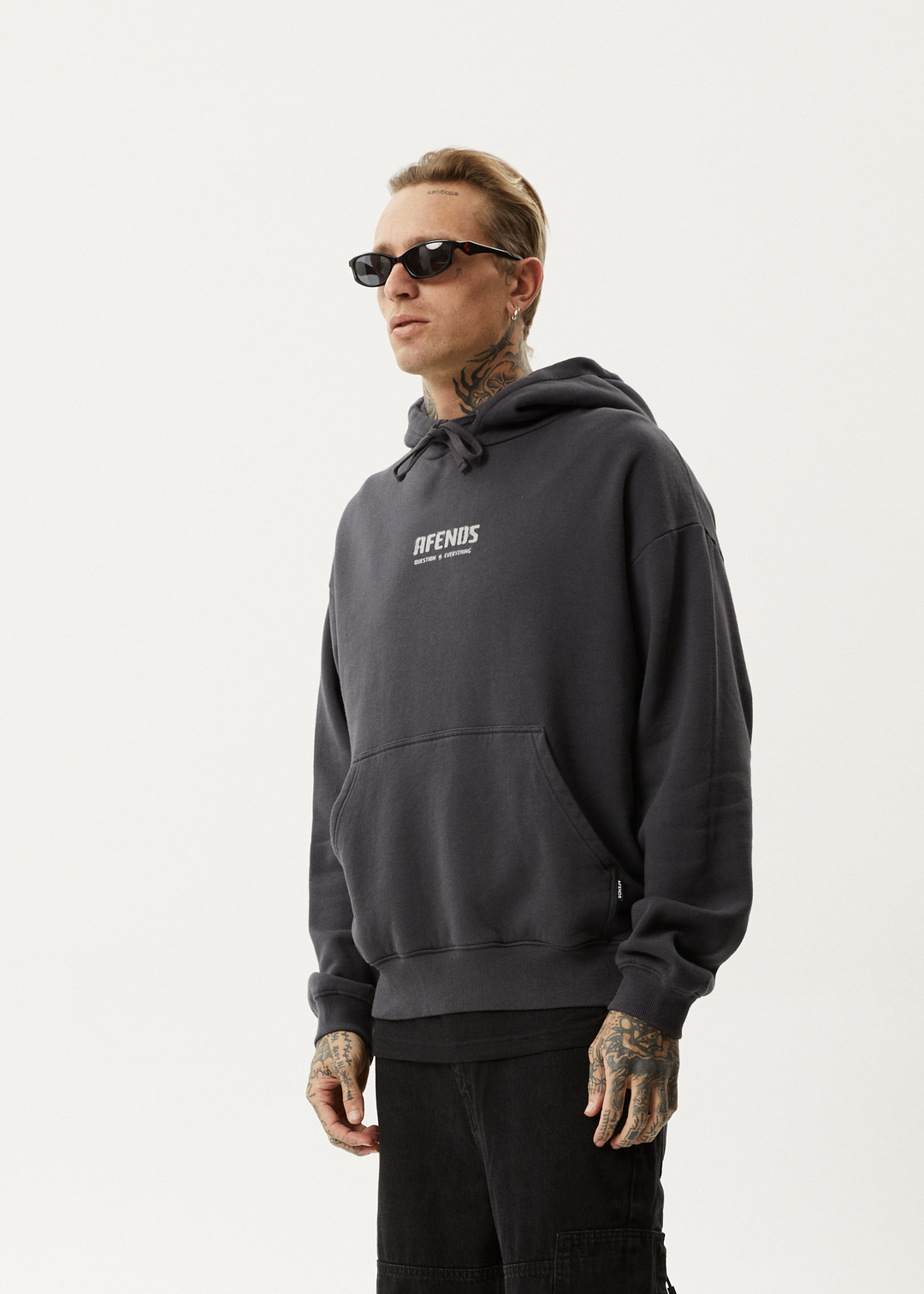 AFENDS Mens Questions - Pull On Hood - Charcoal 