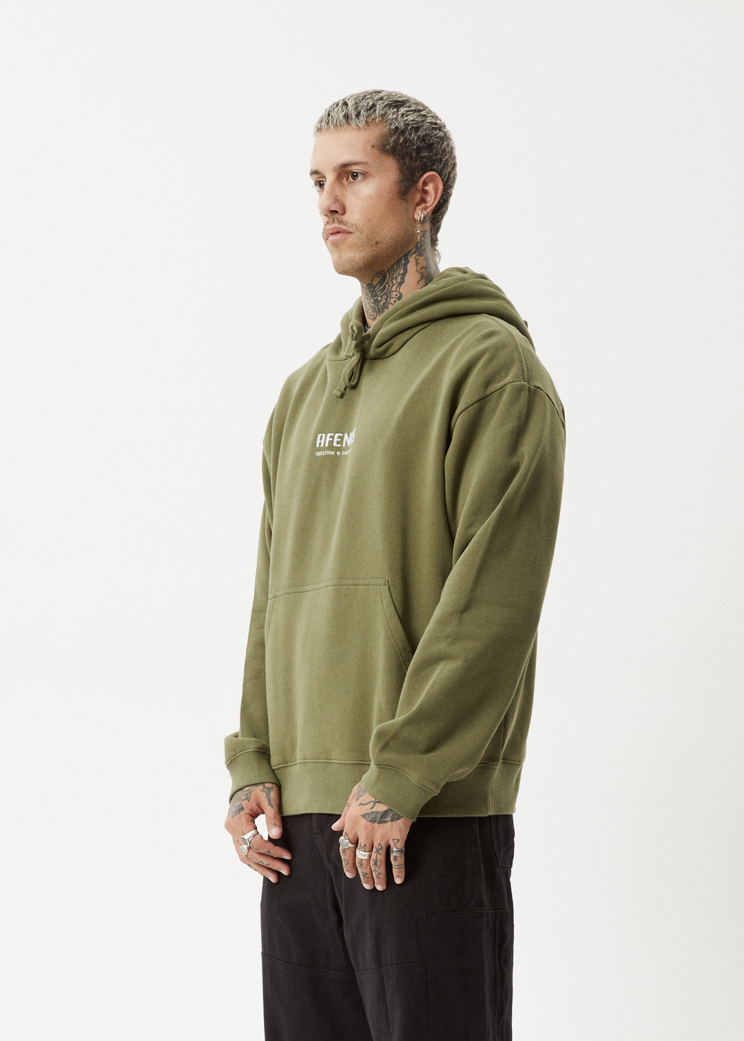 AFENDS Mens Questions - Pull On Hood - Military 