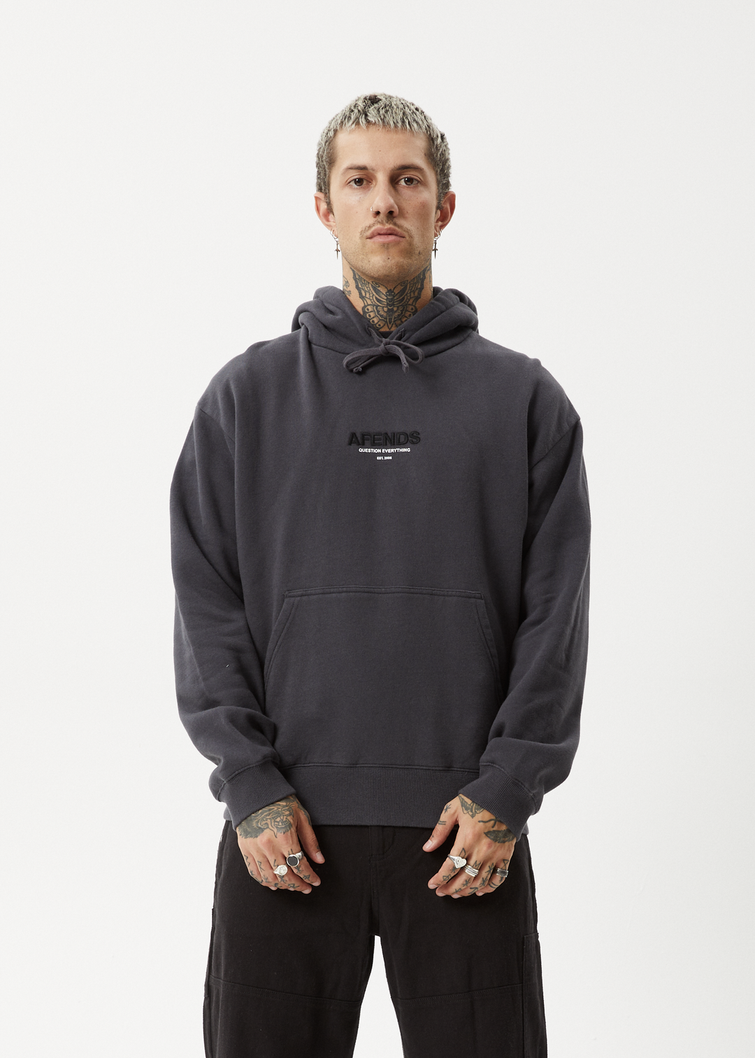 AFENDS Mens Vinyl - Pull On Hood - Charcoal 