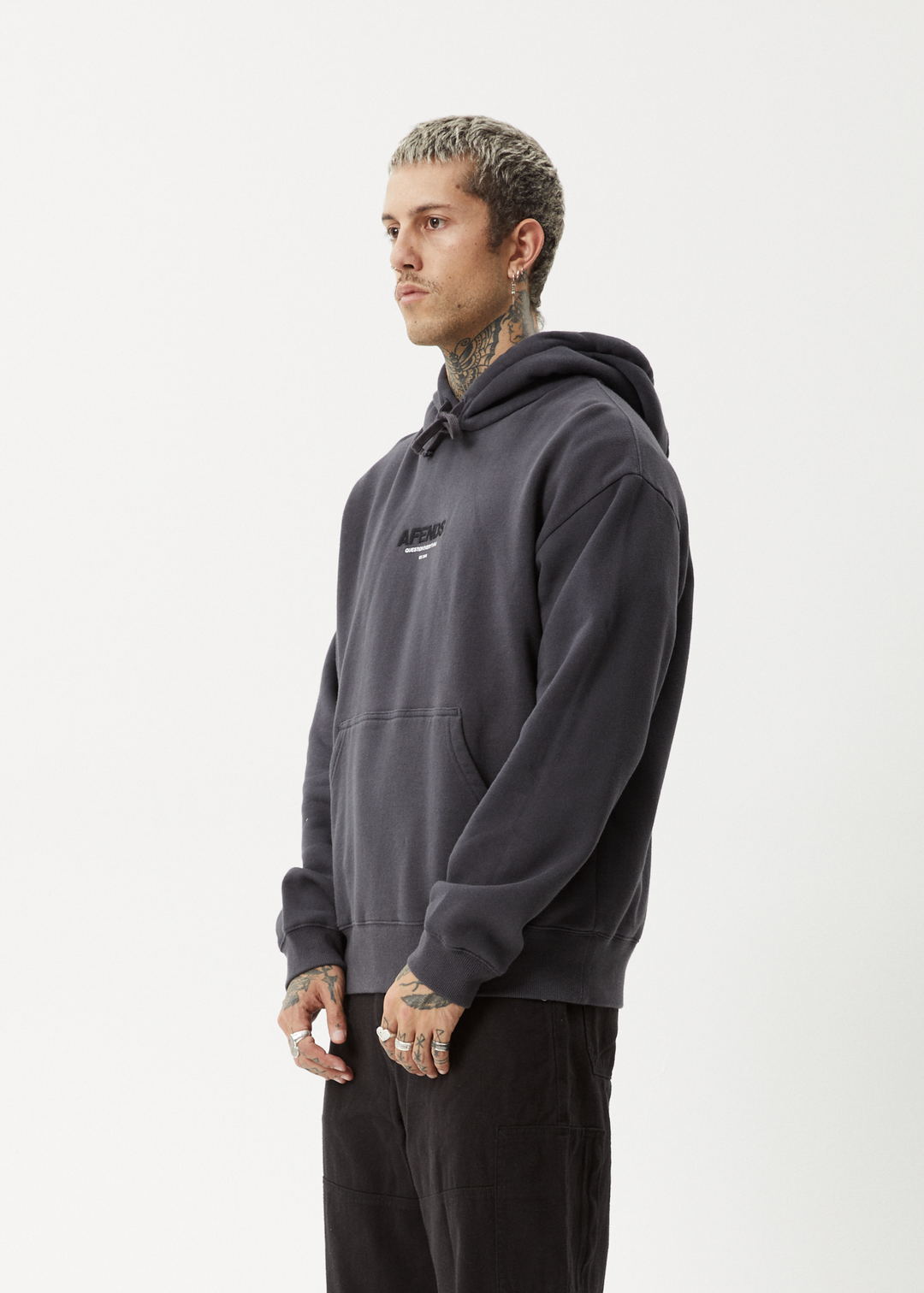 AFENDS Mens Vinyl - Pull On Hood - Charcoal 