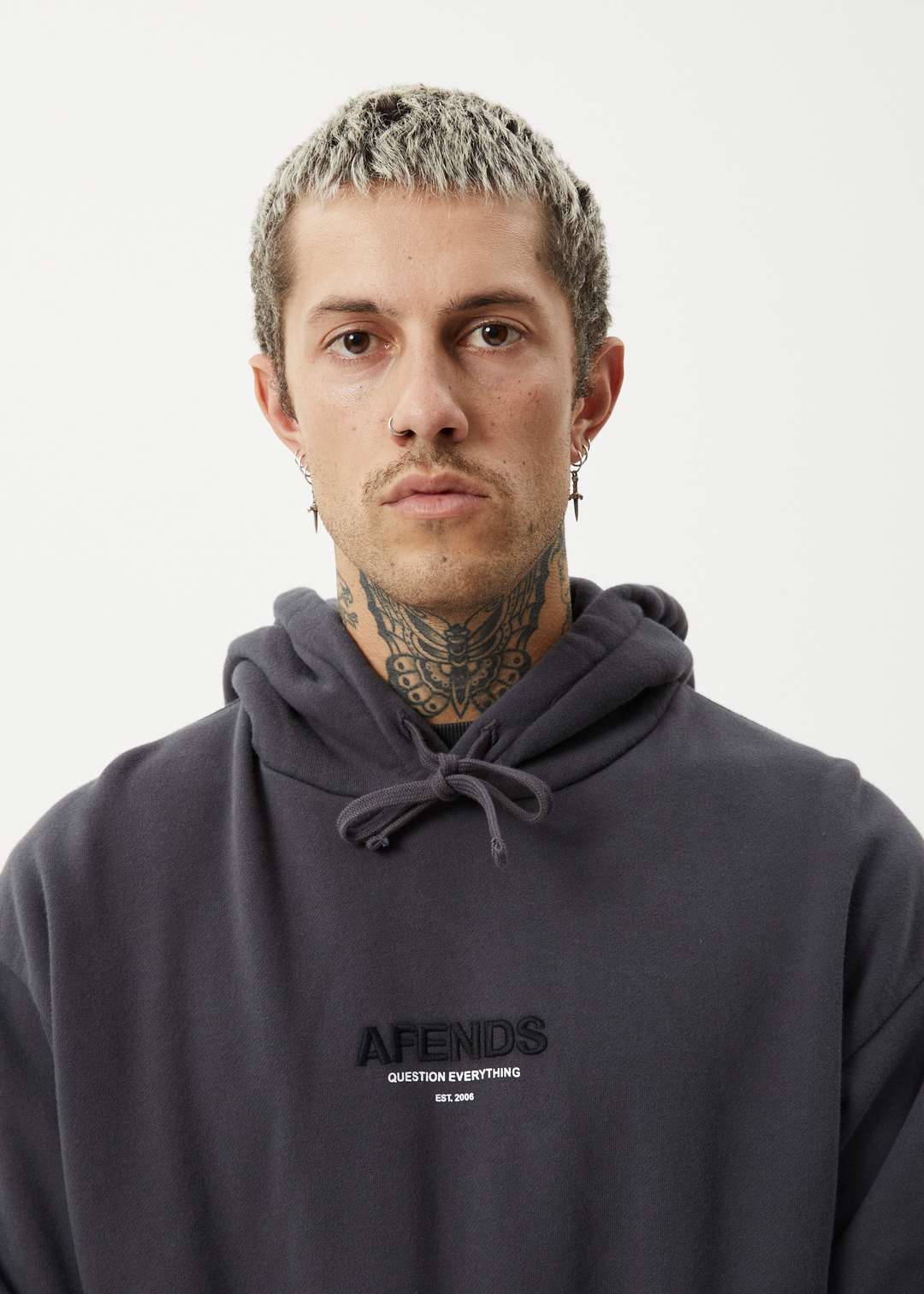 AFENDS Mens Vinyl - Pull On Hood - Charcoal 