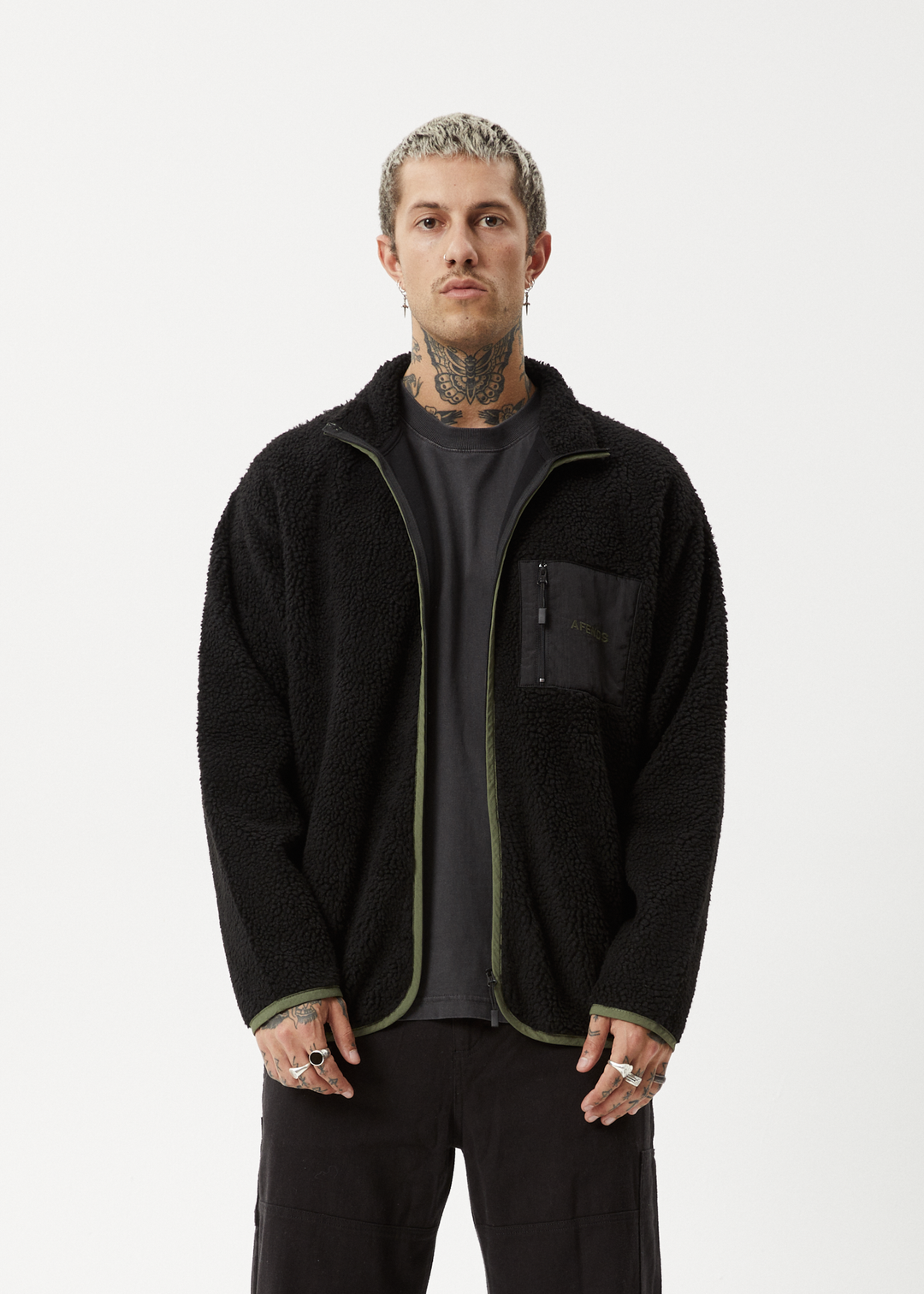 AFENDS Mens Arctic - Fleece Zip Up Jacket - Black 