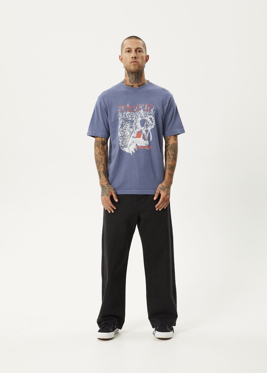 AFENDS Mens Times Up - Retro Fit Tee - Washed Marlin 