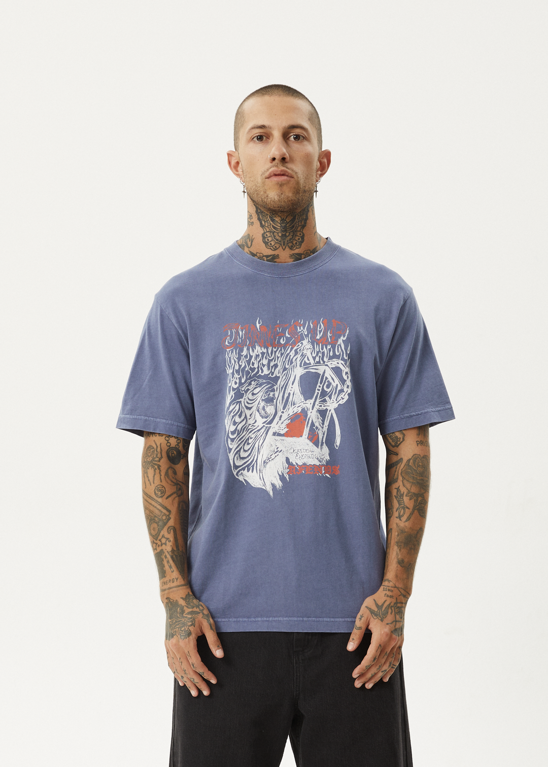 AFENDS Mens Times Up - Retro Fit Tee - Washed Marlin 