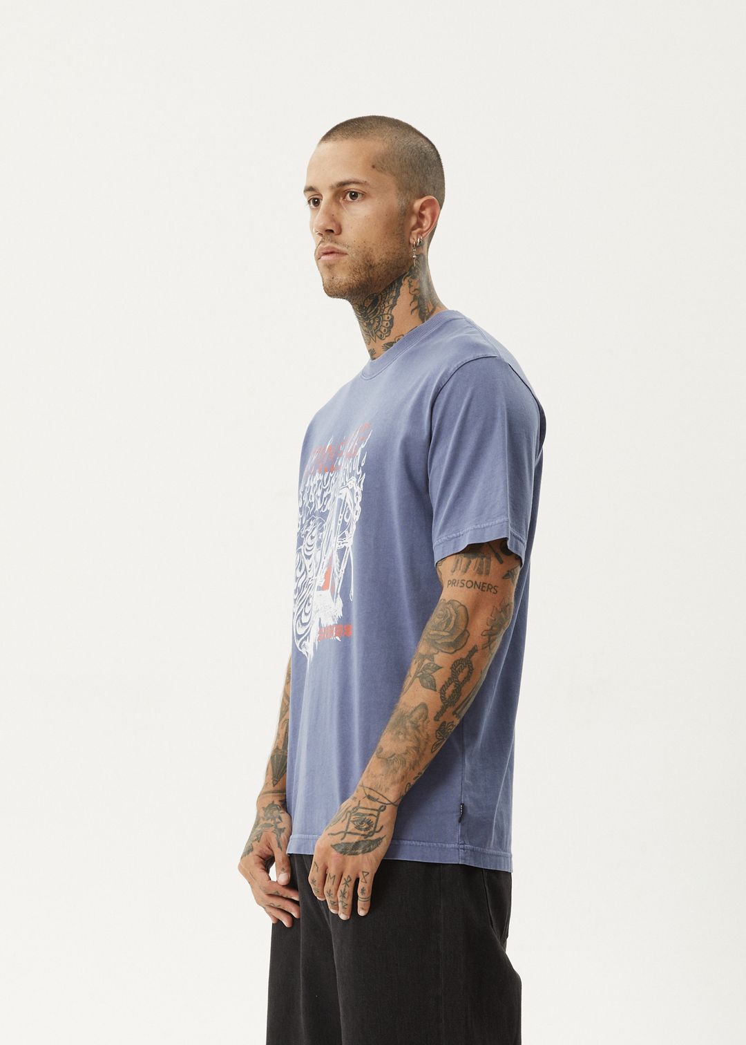 AFENDS Mens Times Up - Retro Fit Tee - Washed Marlin 