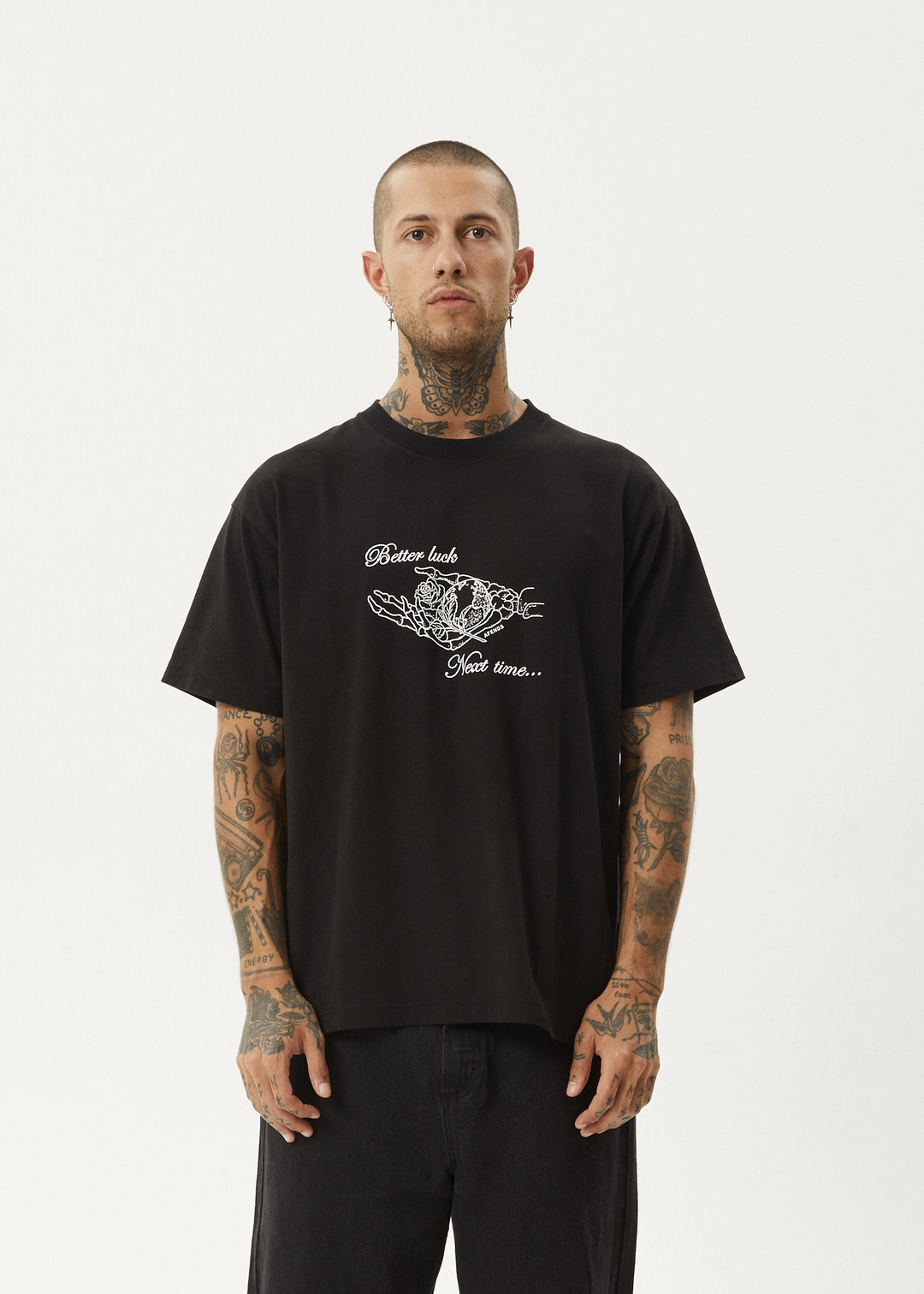 AFENDS Mens Bad Luck - Heavy Boxy Fit Tee - Black 