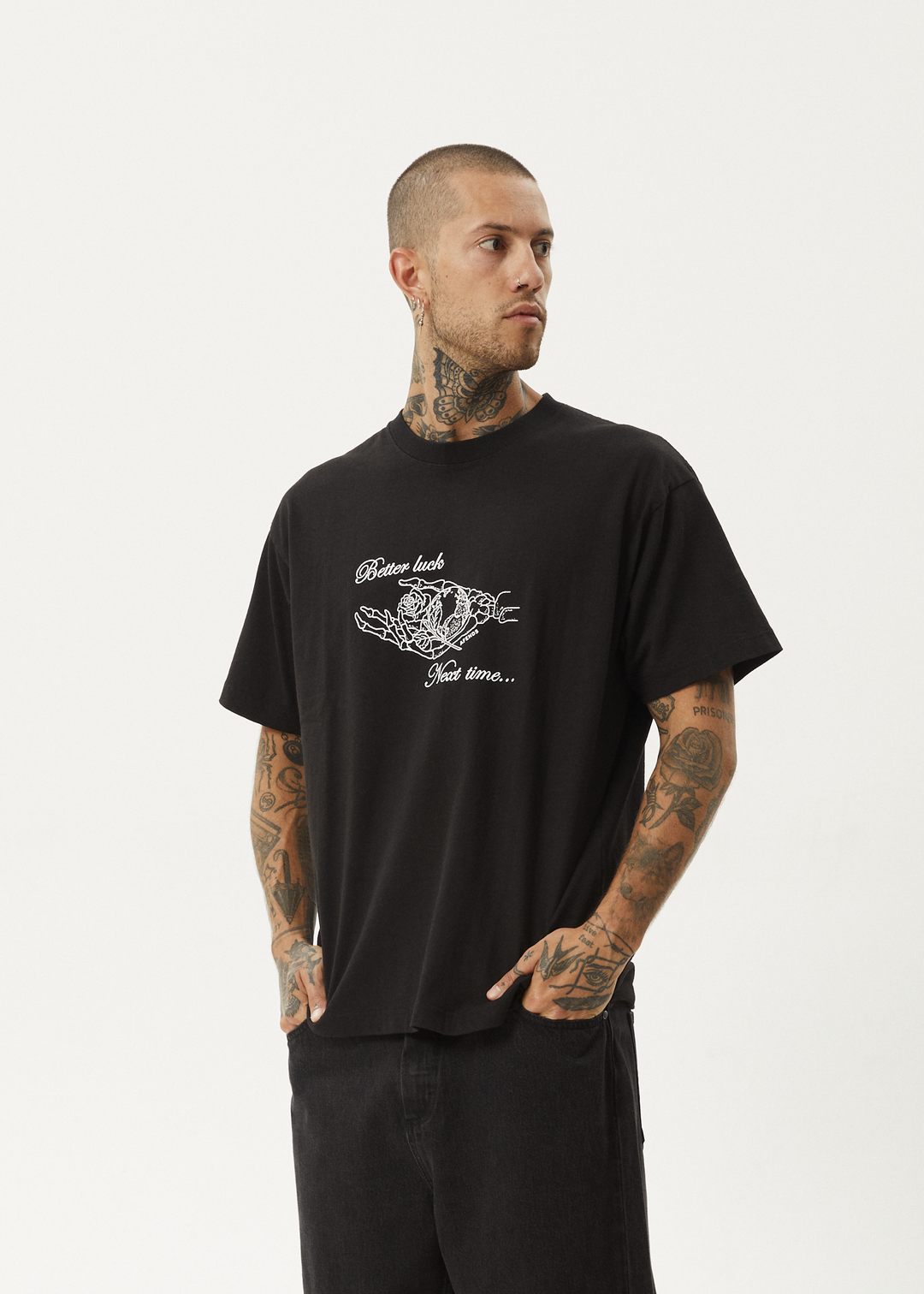 AFENDS Mens Bad Luck - Heavy Boxy Fit Tee - Black 