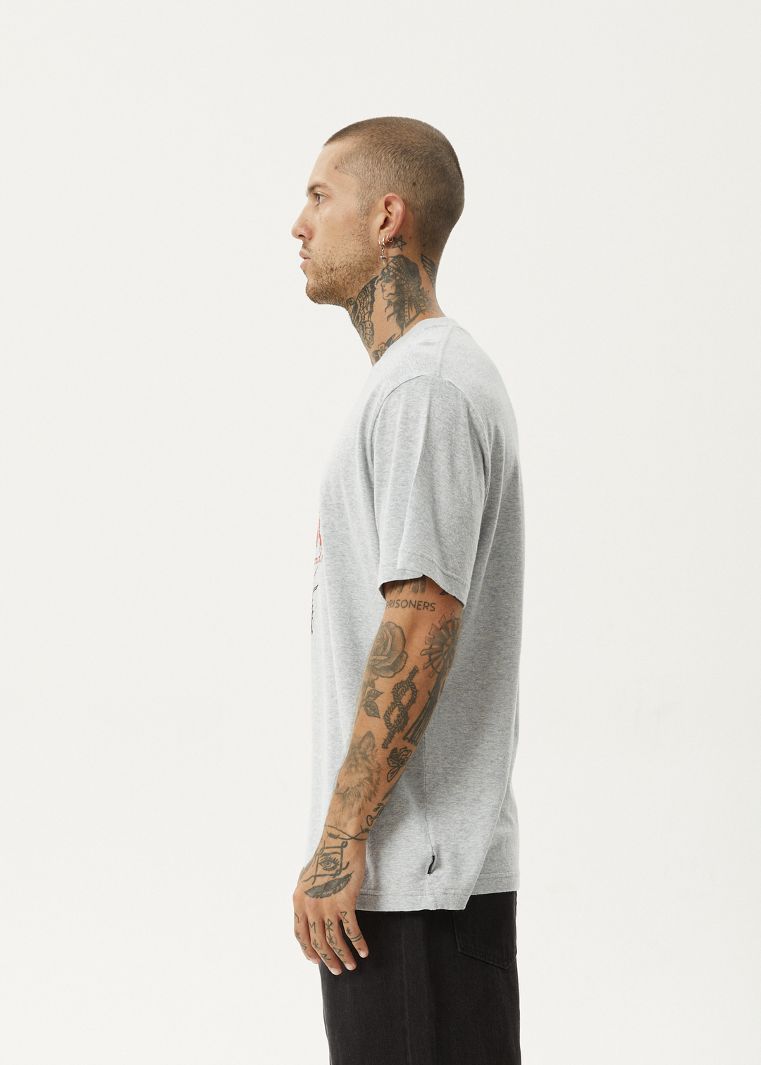 AFENDS Mens Screwed - Retro Fit Tee - Shadow Grey Marle 