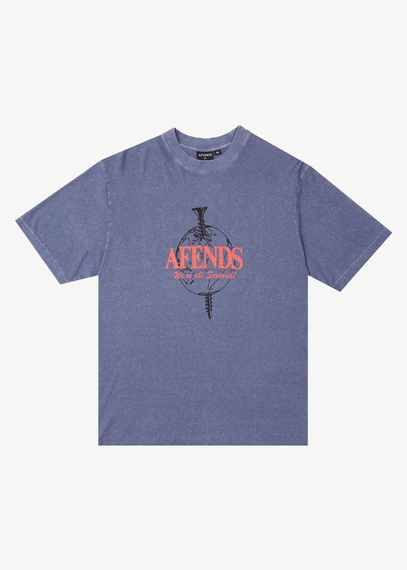 AFENDS Mens Screwed - Retro Fit Tee - Washed Marlin