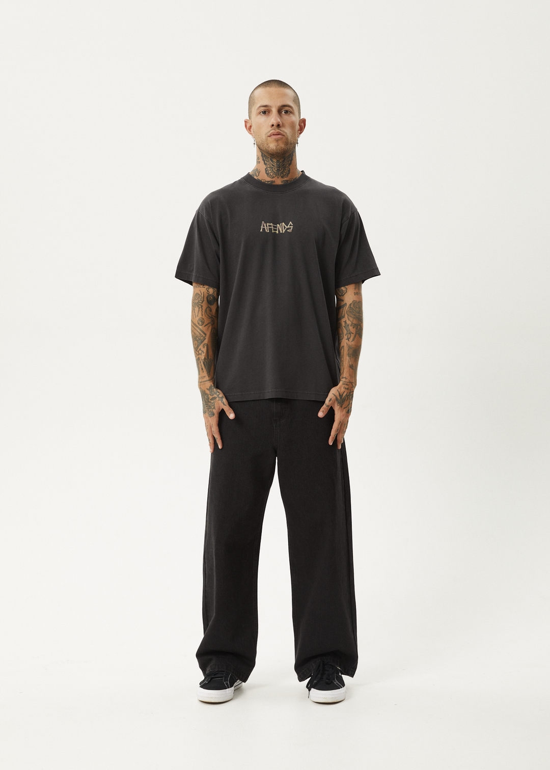 AFENDS Mens Crashed Out - Boxy Fit Tee - Stone Black 