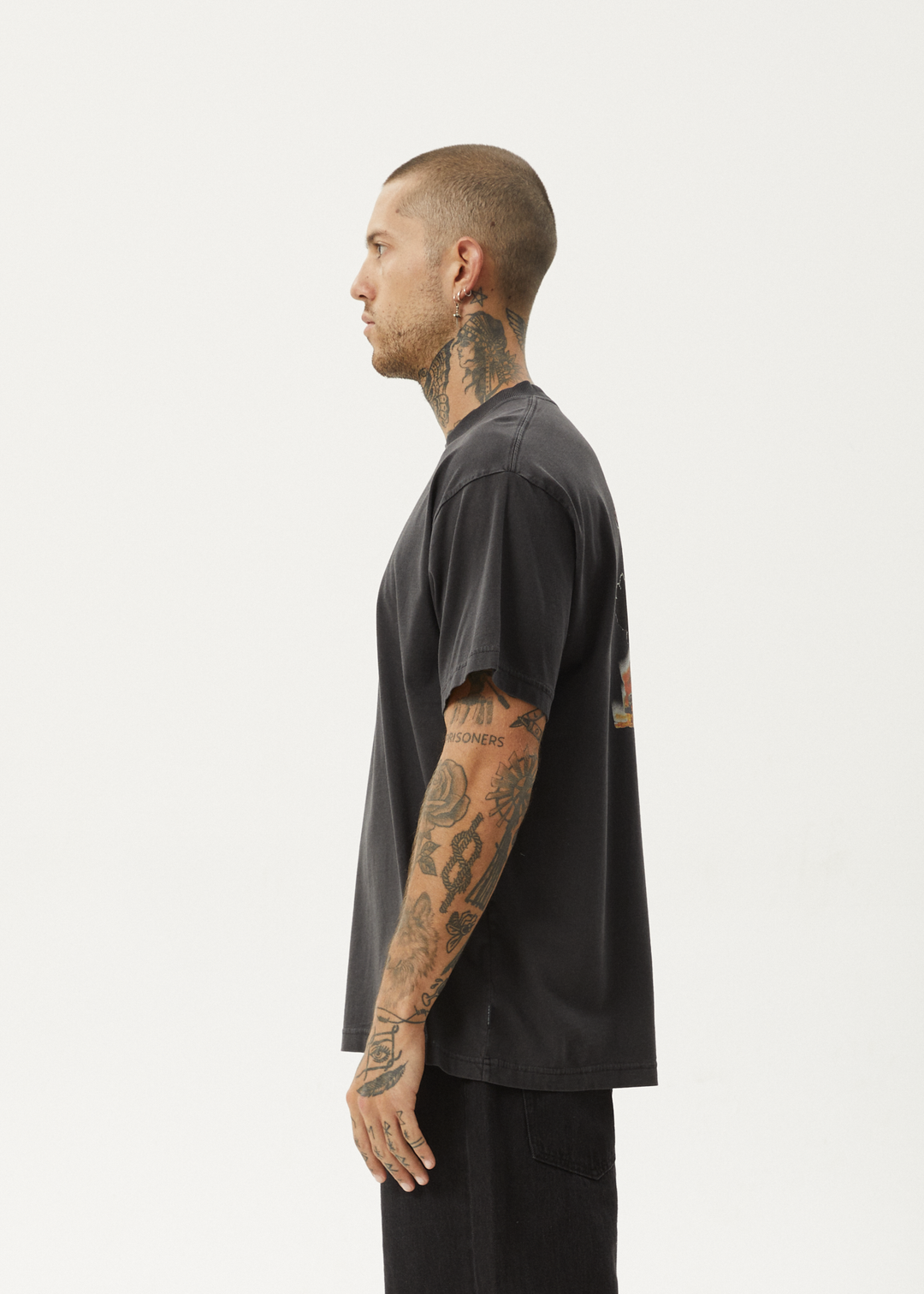 AFENDS Mens Crashed Out - Boxy Fit Tee - Stone Black 