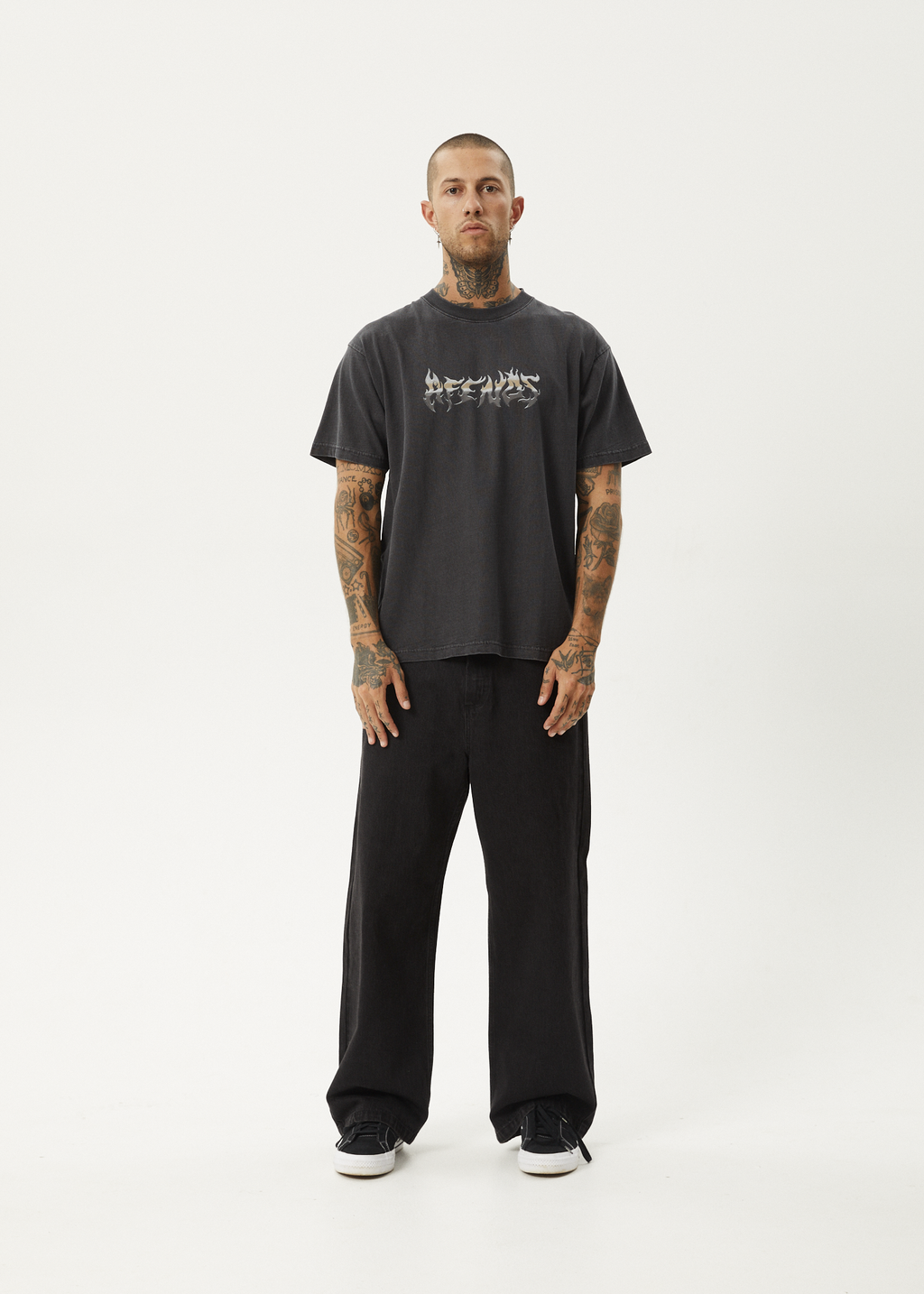 AFENDS Mens Scorched - Heavyweight Boxy Tee - Stone Black