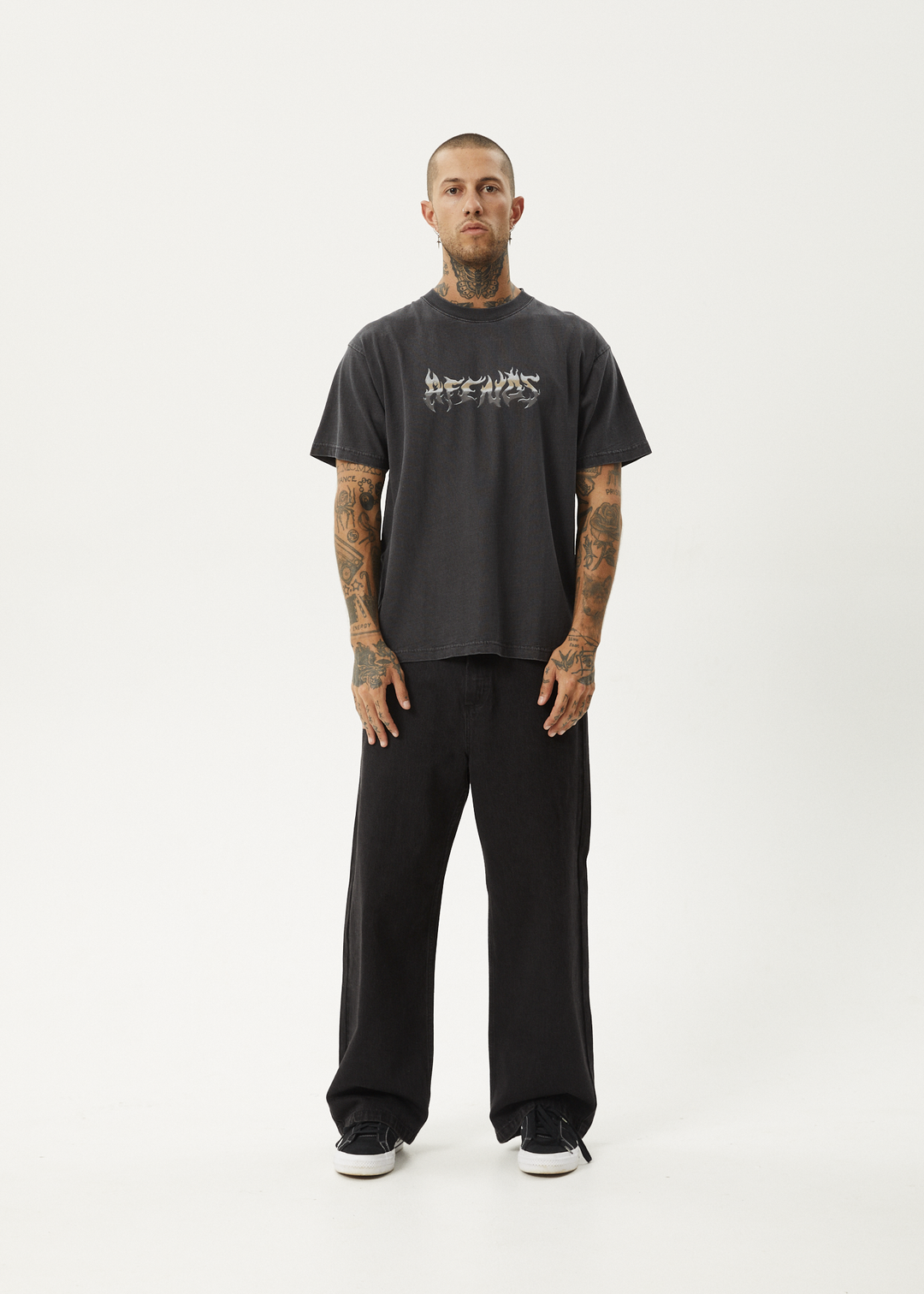 AFENDS Mens Scorched - Heavy Weight Boxy Fit Tee - Stone Black 