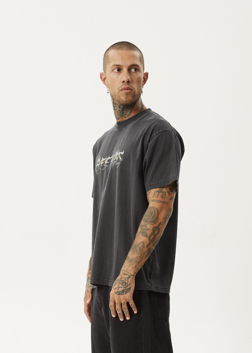 AFENDS Mens Scorched - Heavyweight Boxy Tee - Stone Black