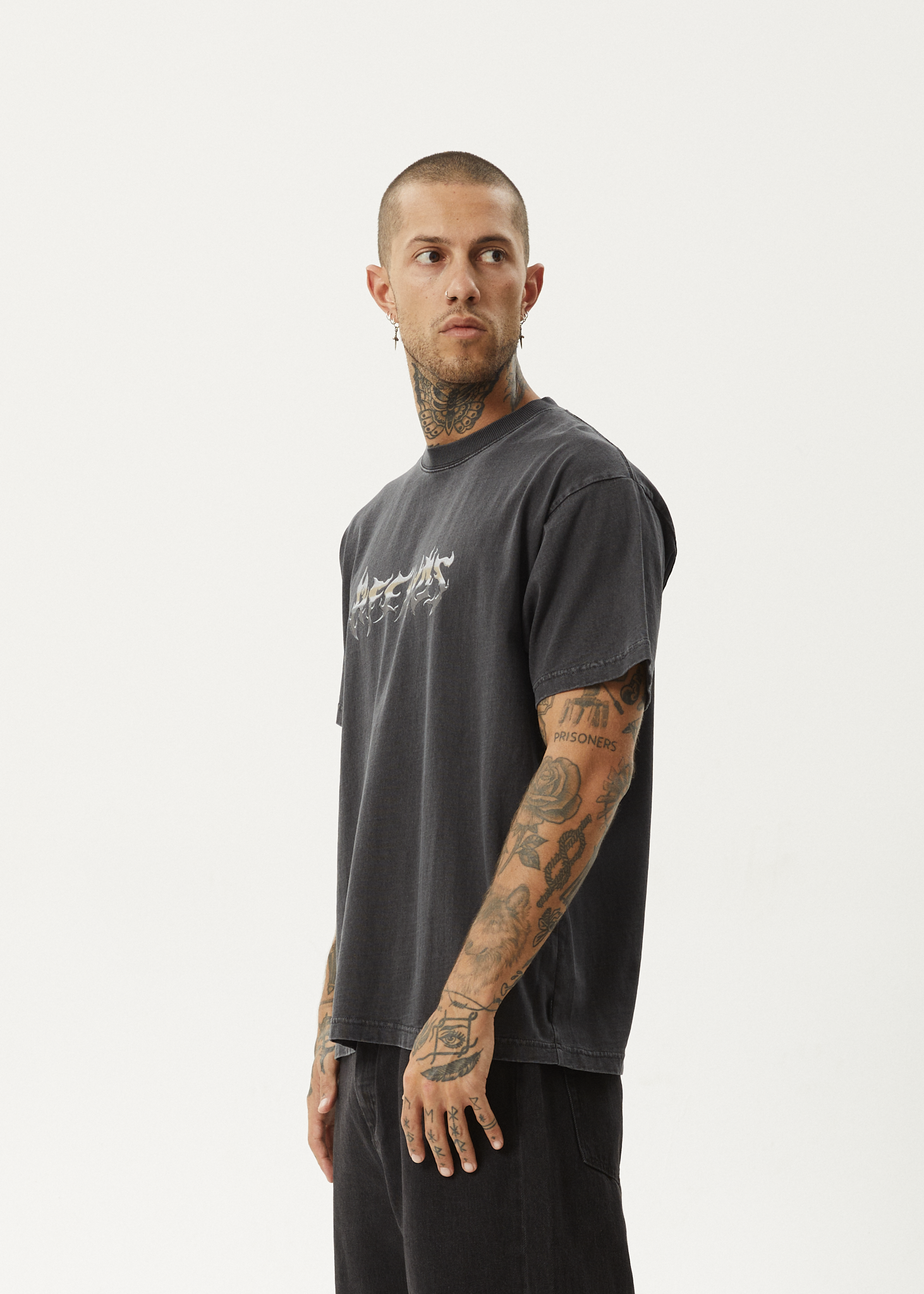 AFENDS Mens Scorched - Heavyweight Boxy Tee - Stone Black