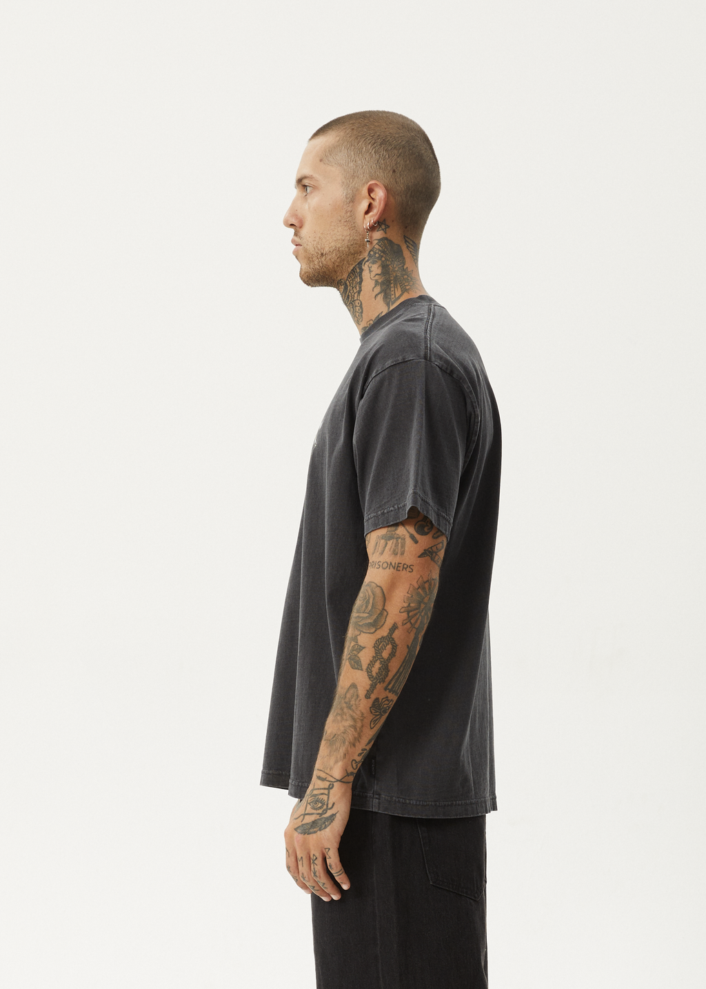 AFENDS Mens Scorched - Heavyweight Boxy Tee - Stone Black