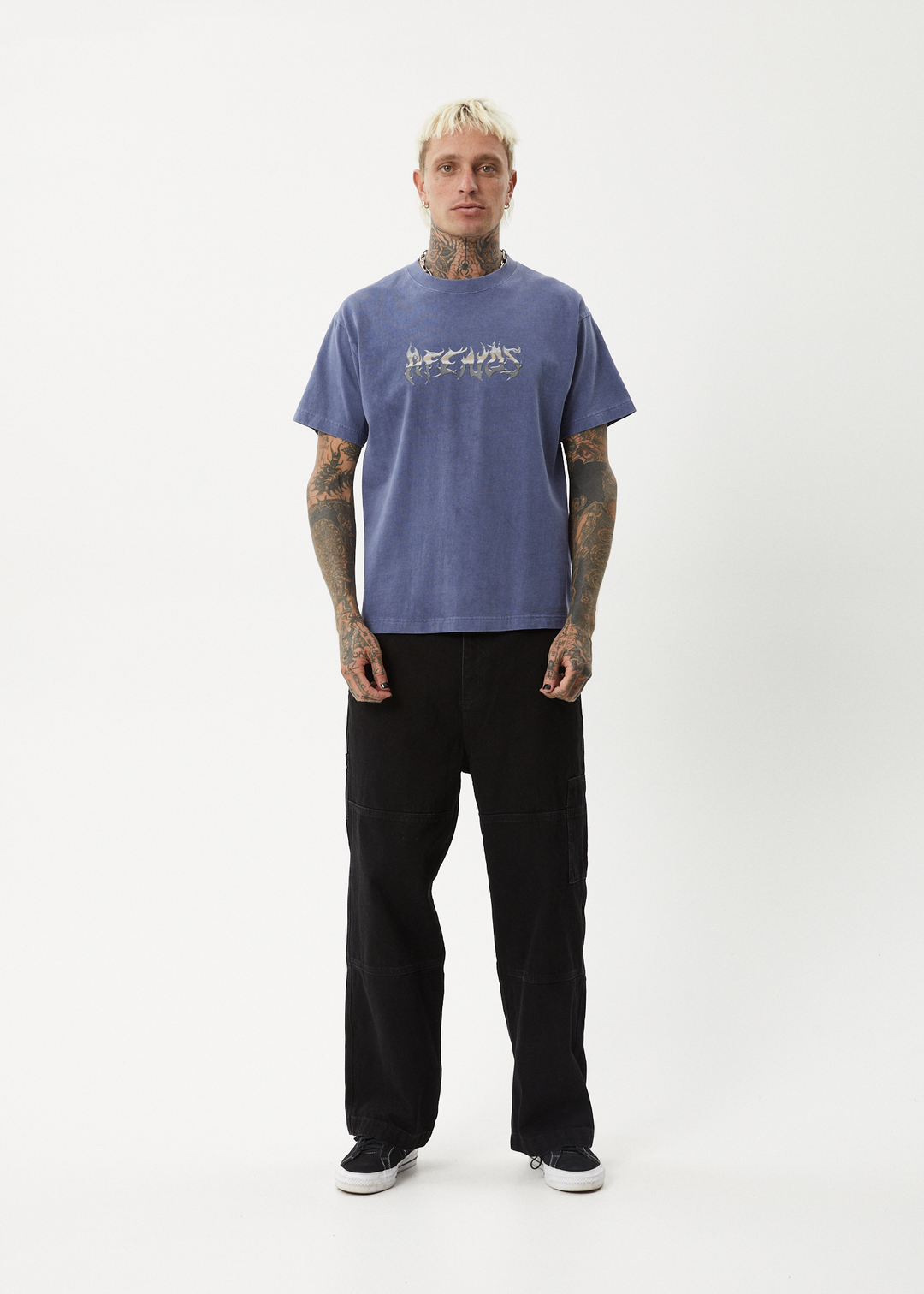 AFENDS Mens Scorched - Heavy Boxy Fit Tee - Washed Marlin 