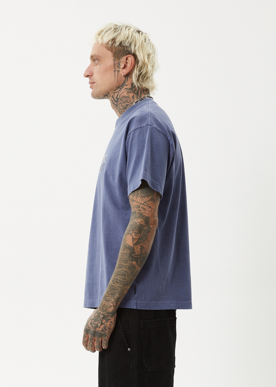 AFENDS Mens Scorched - Heavy Boxy Fit Tee - Washed Marlin 