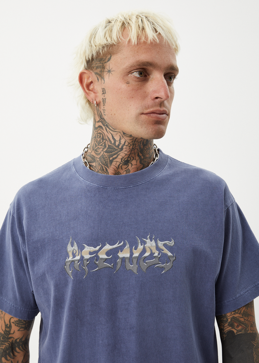 AFENDS Mens Scorched - Heavy Boxy Fit Tee - Washed Marlin 