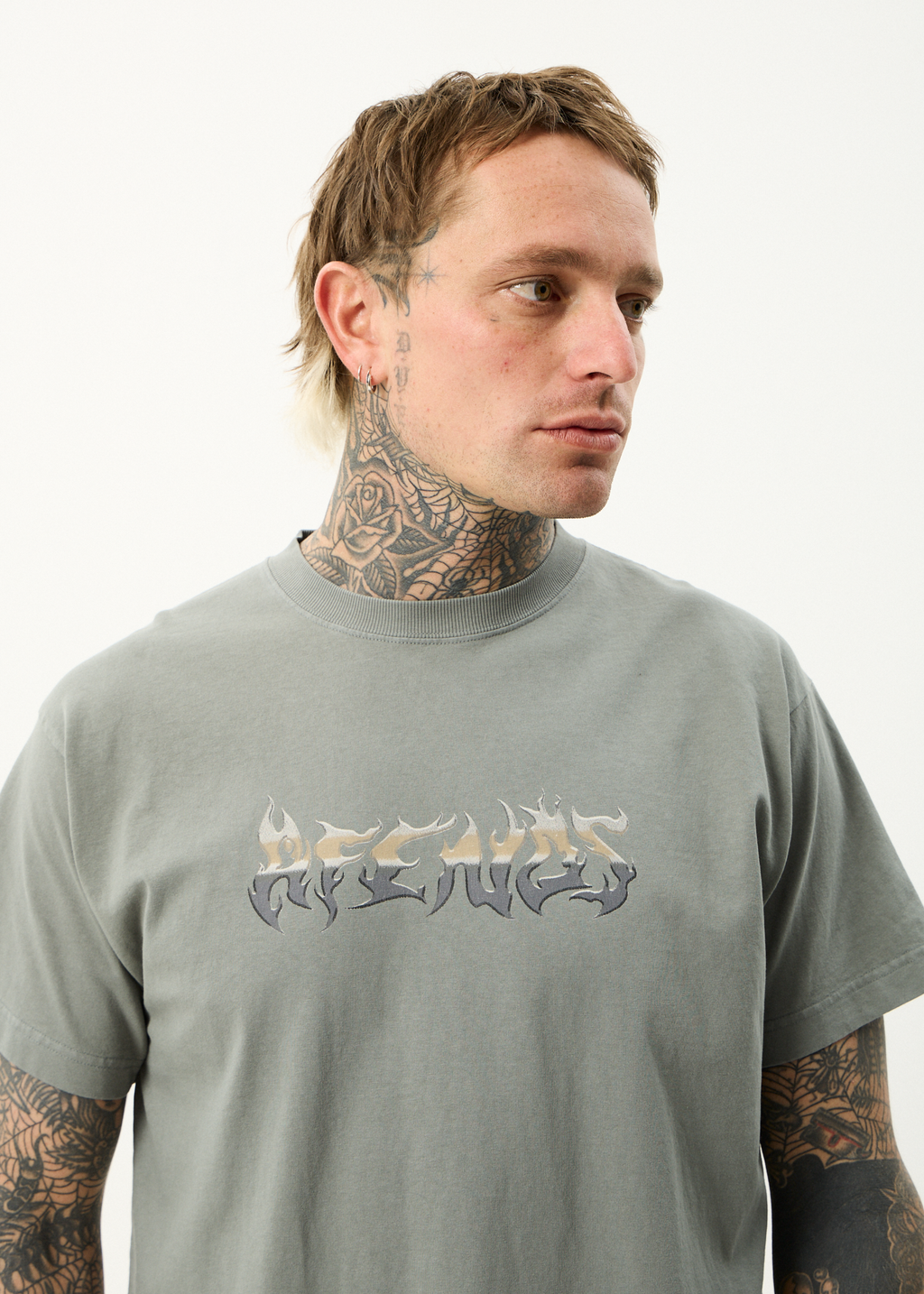 AFENDS Mens Scorched - Heavyweight Boxy Tee - Washed Sycamore