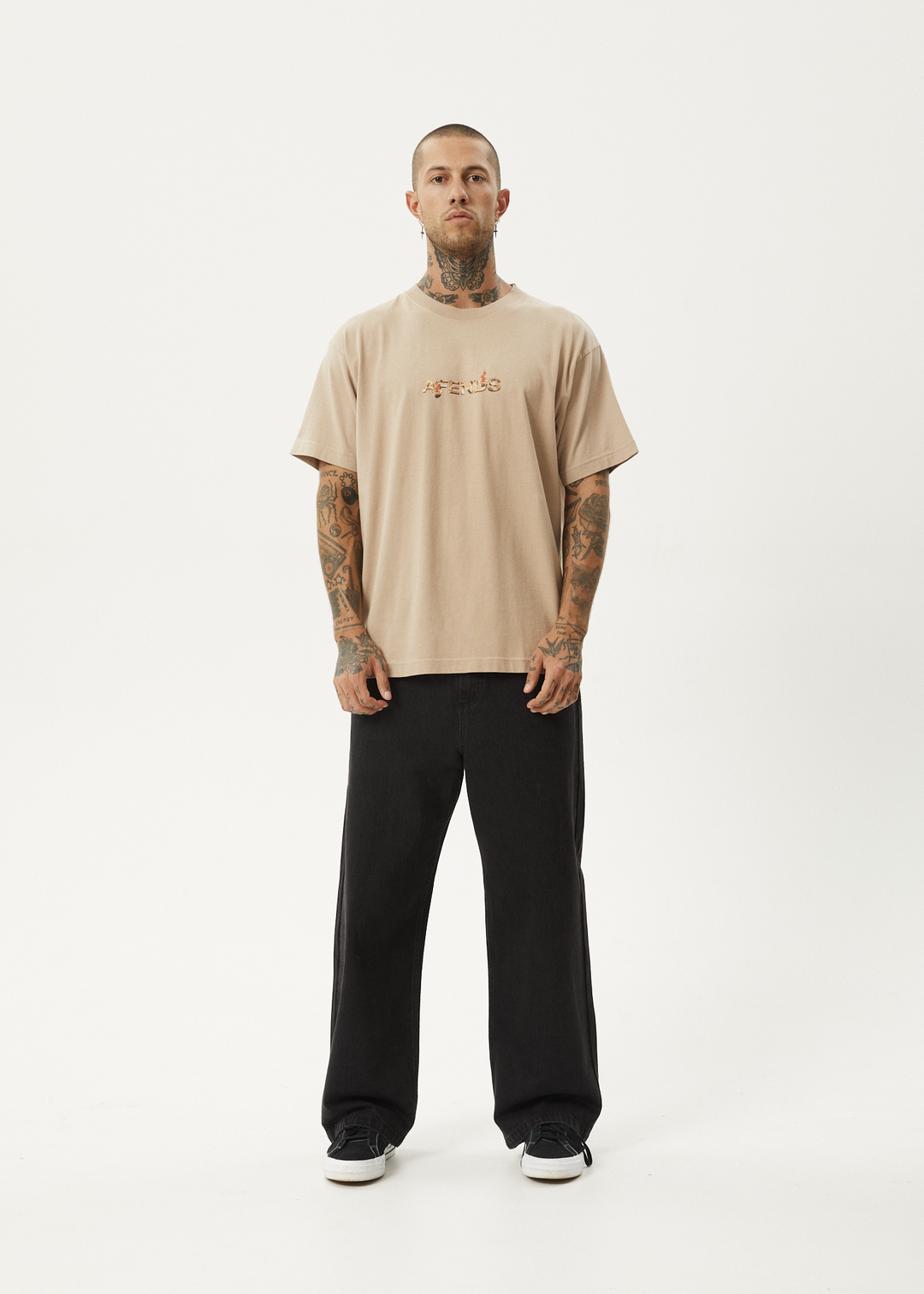 AFENDS Mens Age Old - Boxy Fit Tee - Taupe 