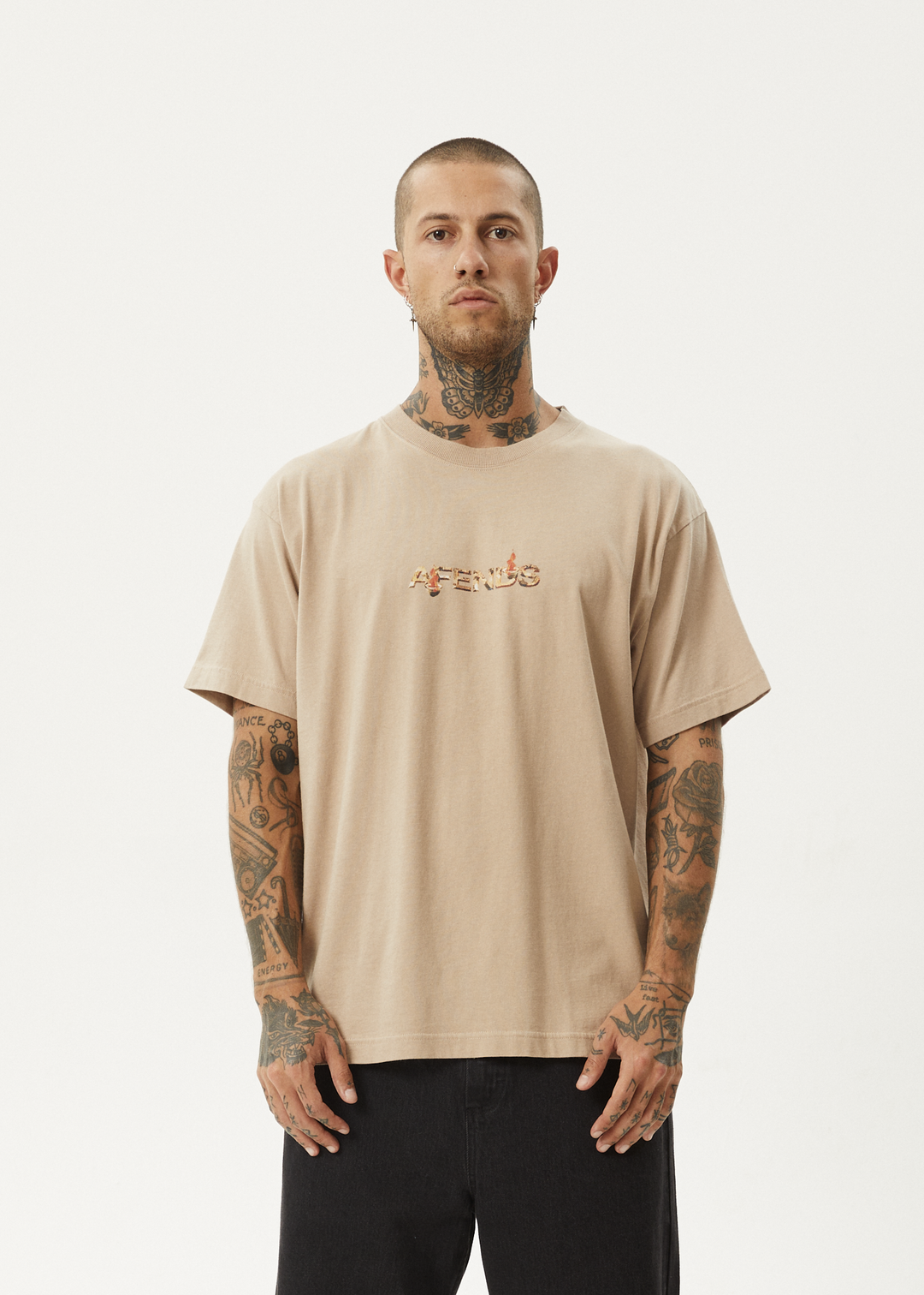 AFENDS Mens Age Old - Boxy Fit Tee - Taupe 