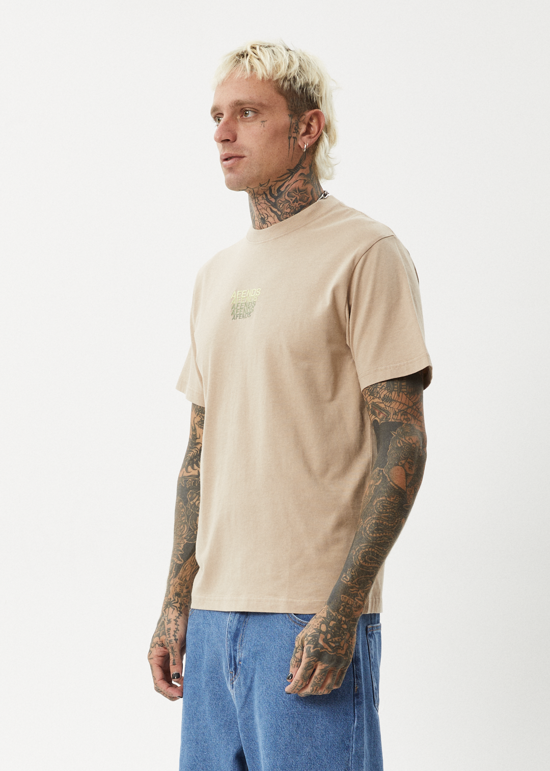 AFENDS Mens Repeat - Retro Fit Tee - Taupe 